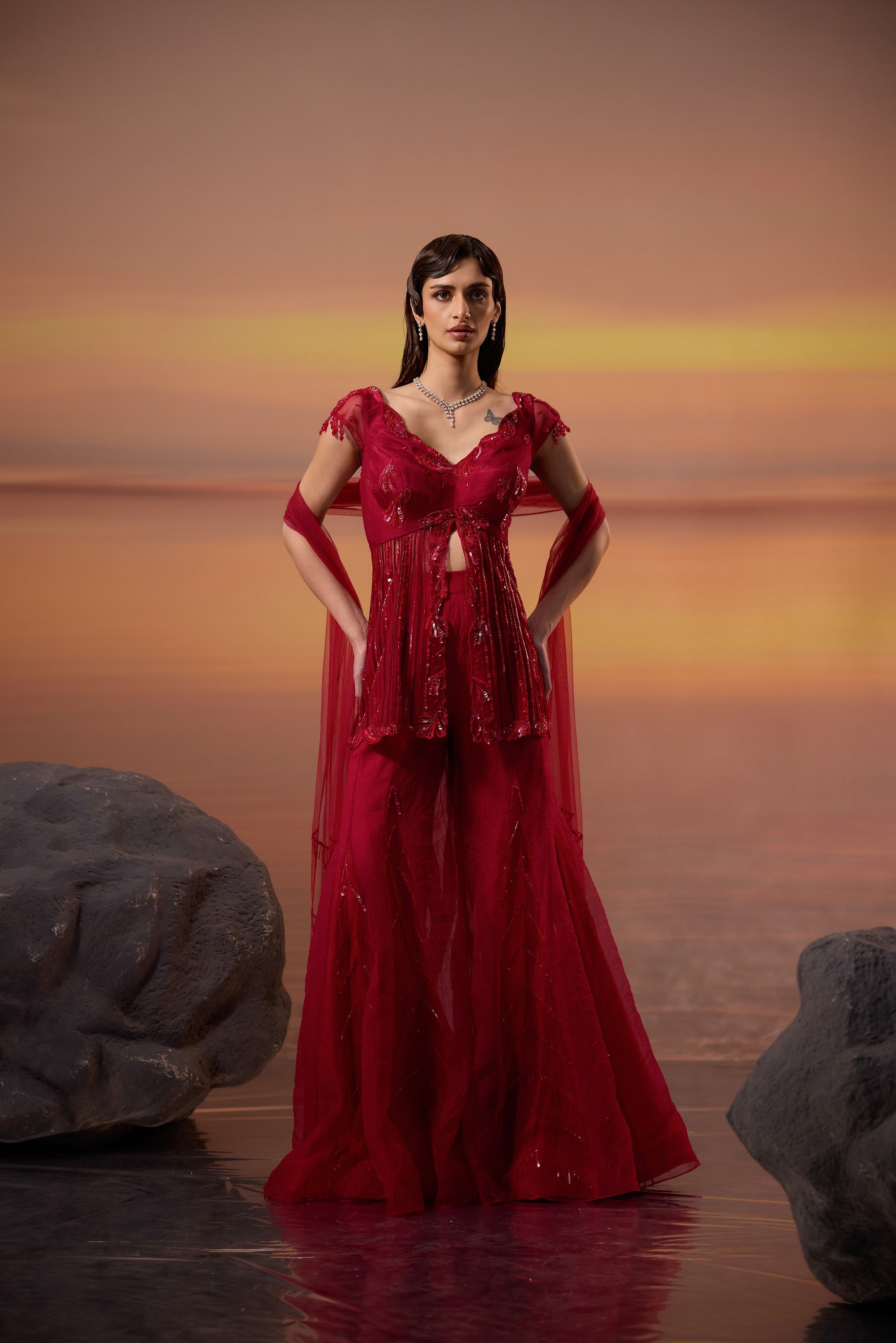 Crimson Tunic Sharara Set - main image
