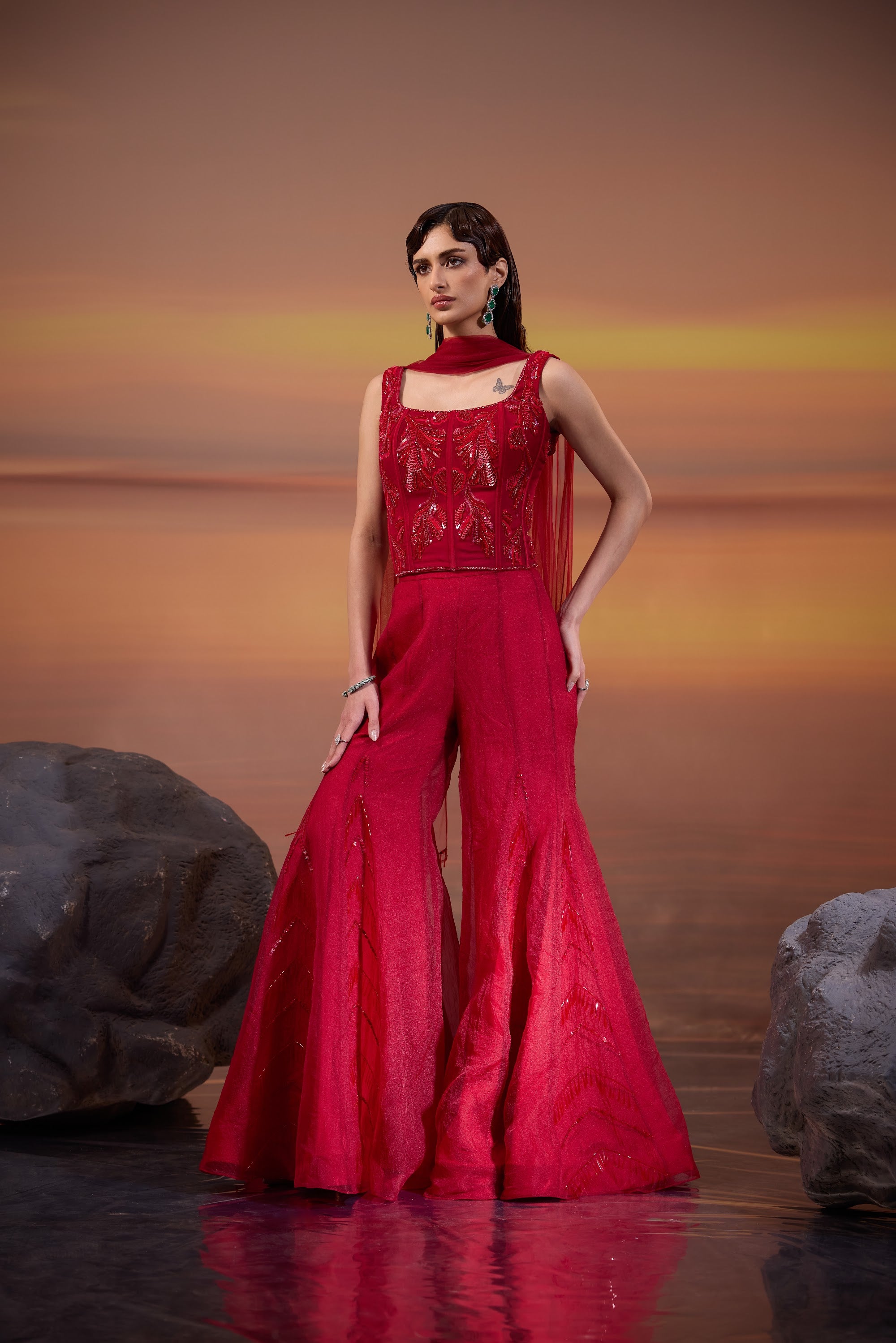 Crimson Corset Sharara Set - main image