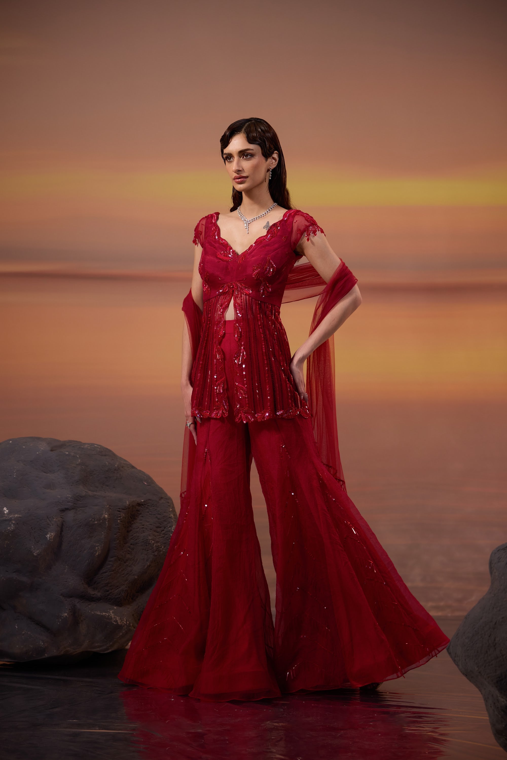 Crimson Tunic Sharara Set - view 2
