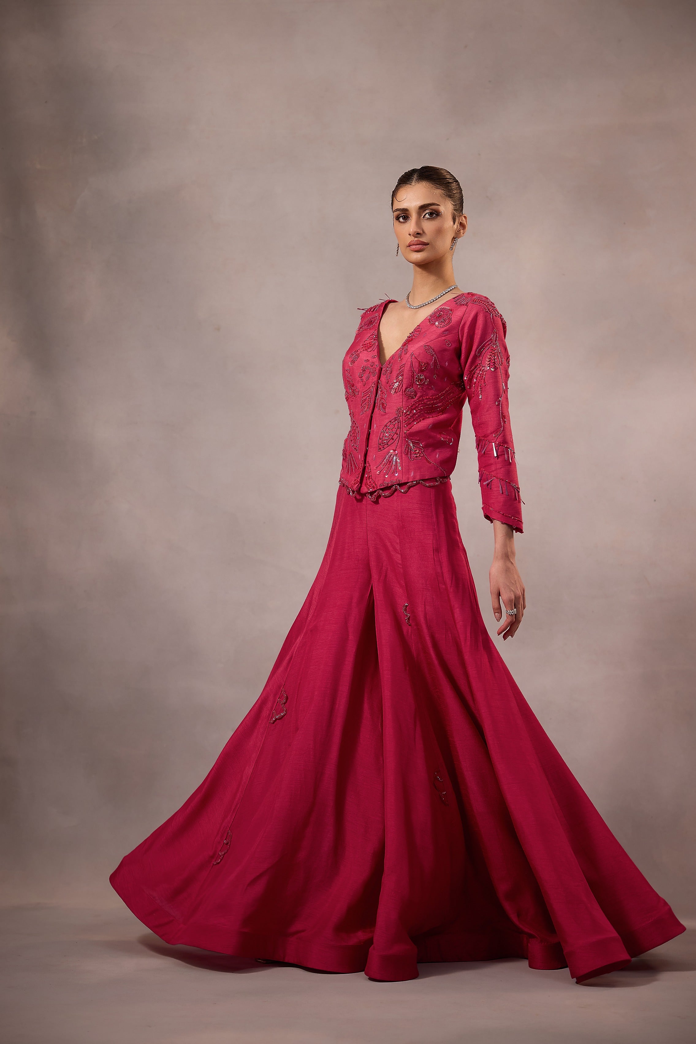 Cherry Pink Embroidered Sharara Set