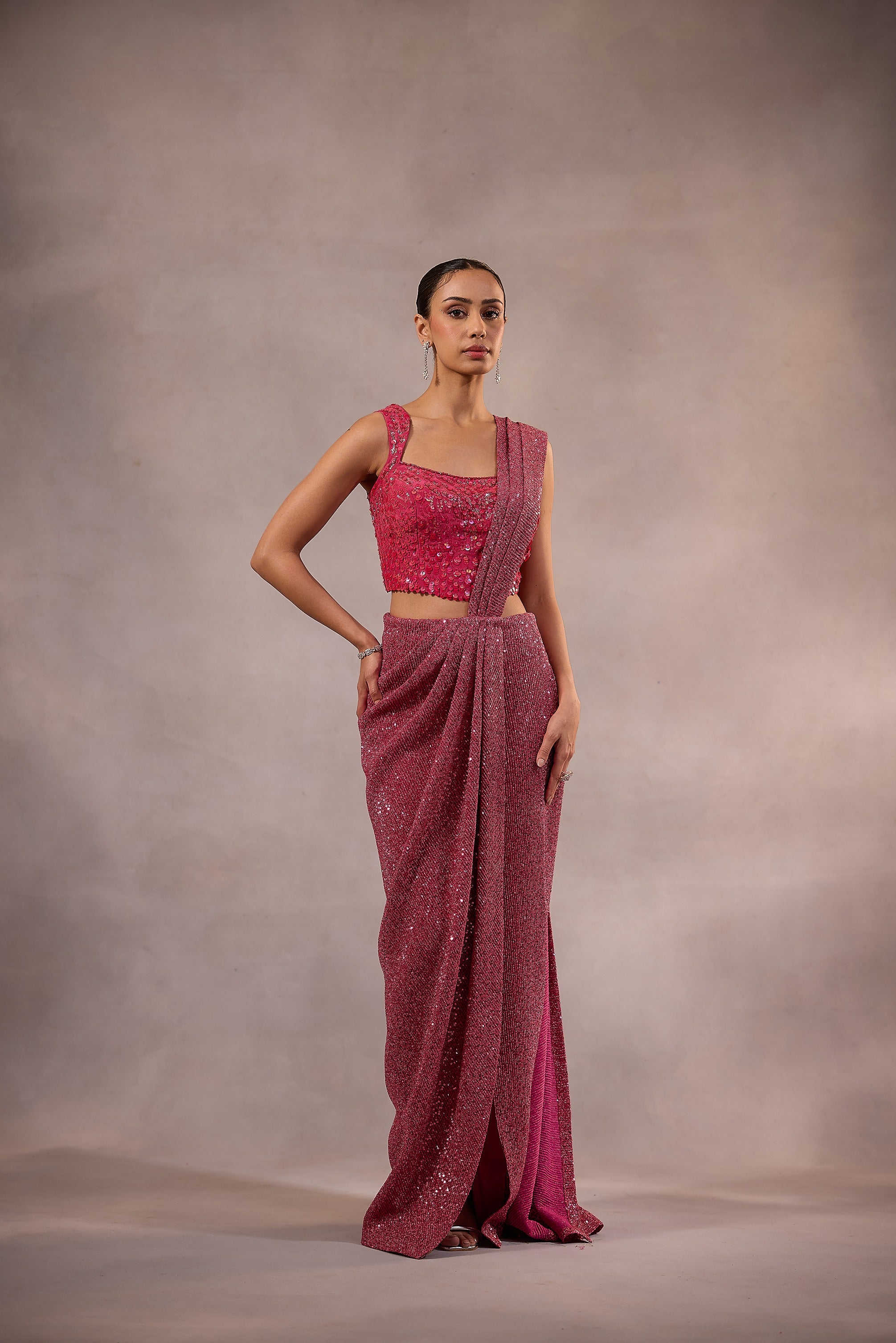 Cherry Pink Drape Saree with Blouse
