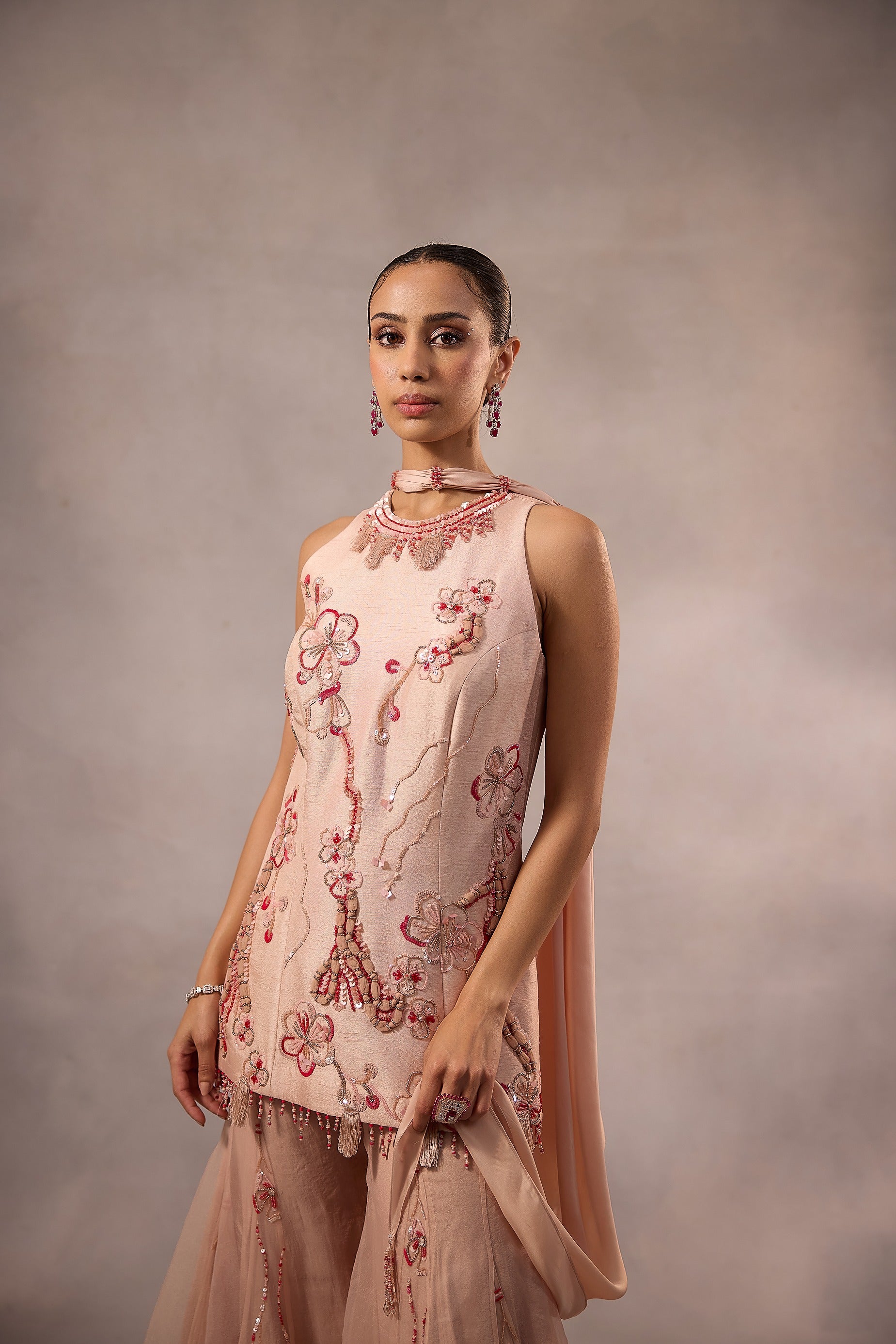 Powder Pink Embroidered Sharara Set of 3