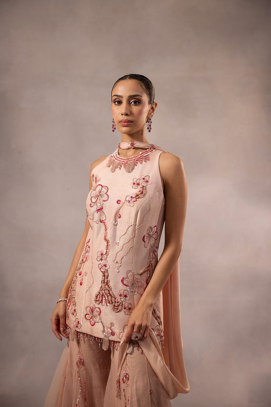 Powder Pink Embroidered Sharara Set of 3