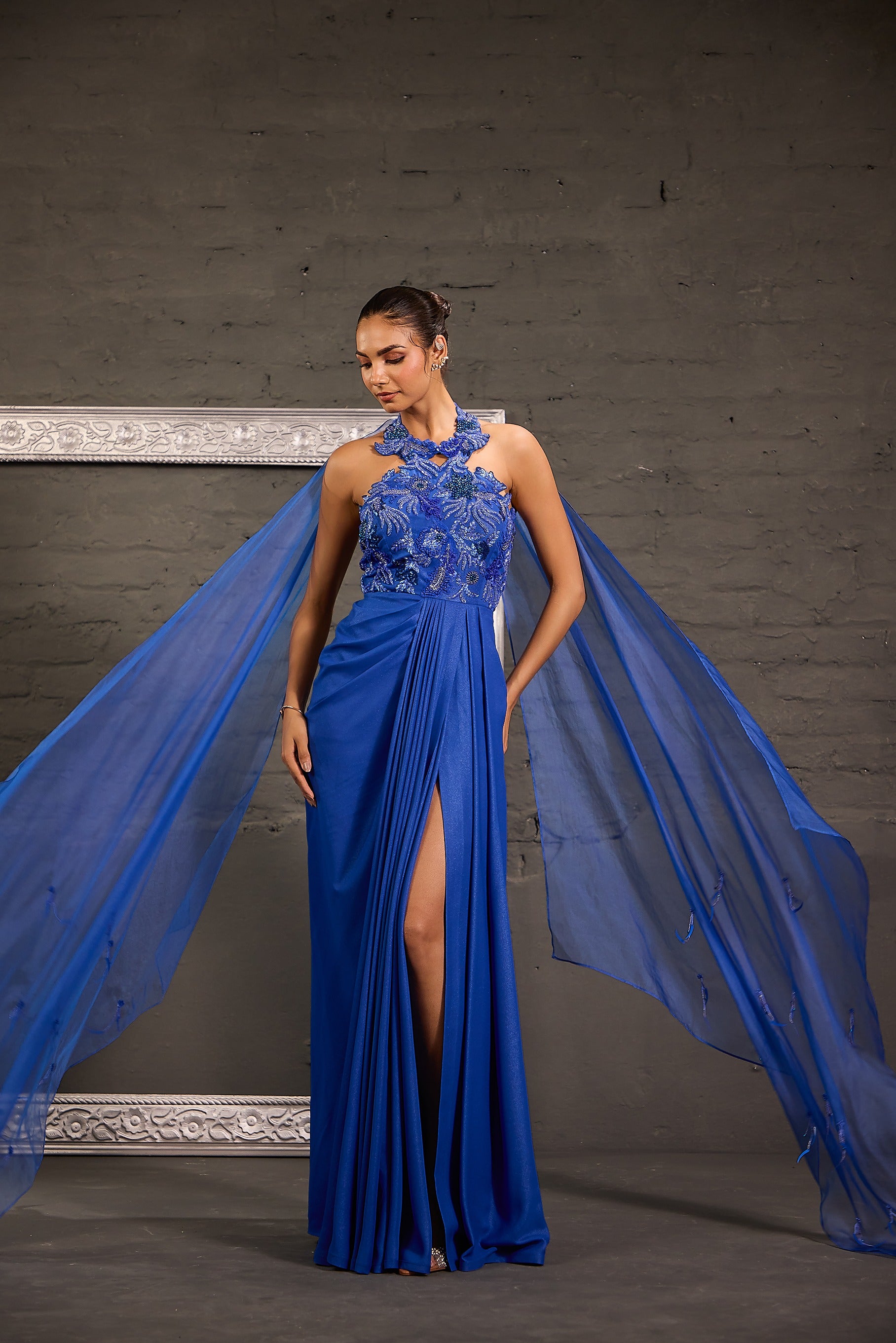 Cutwork Halterneck Drape Gown