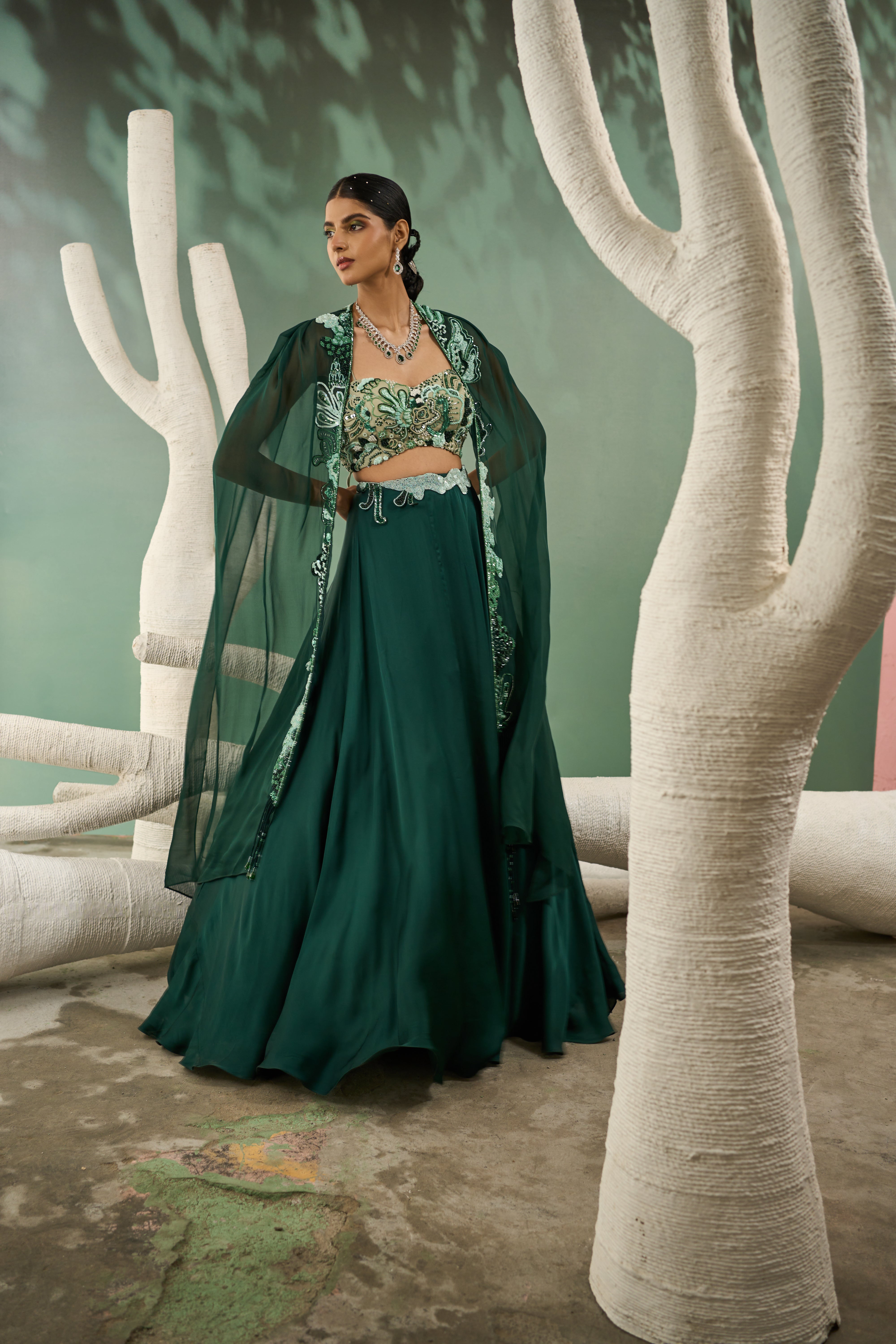 Mint & Dark Green Applique Lehenga