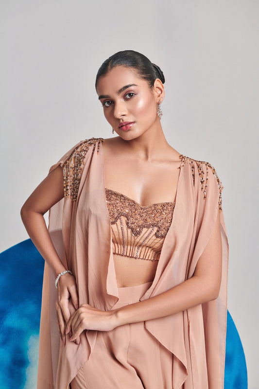 Beige Open Cape And Kalidar Sharara
