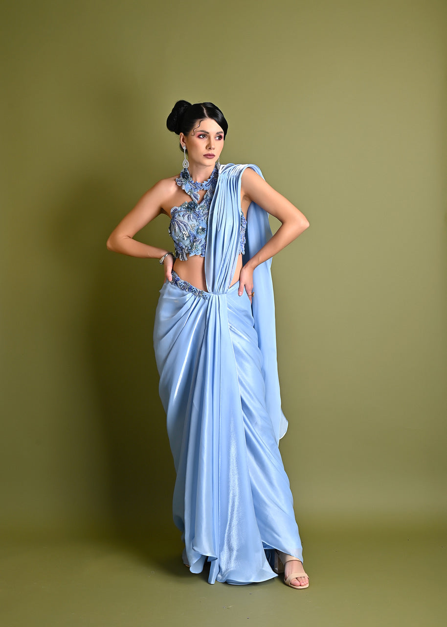 Shefali Bagga in Ice blue saree set
