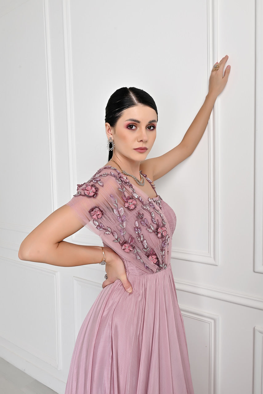 Blush pink ruched gown