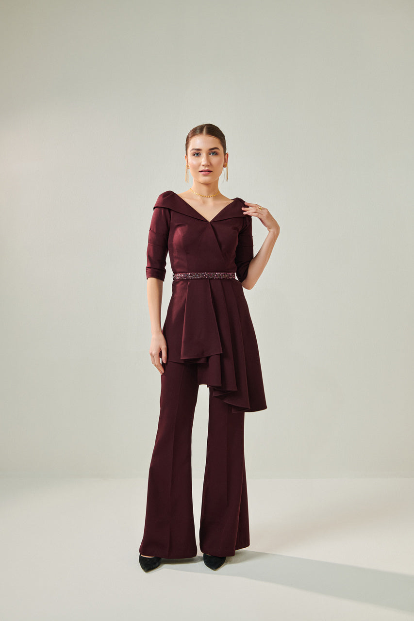 Off shoulder wine co ord set