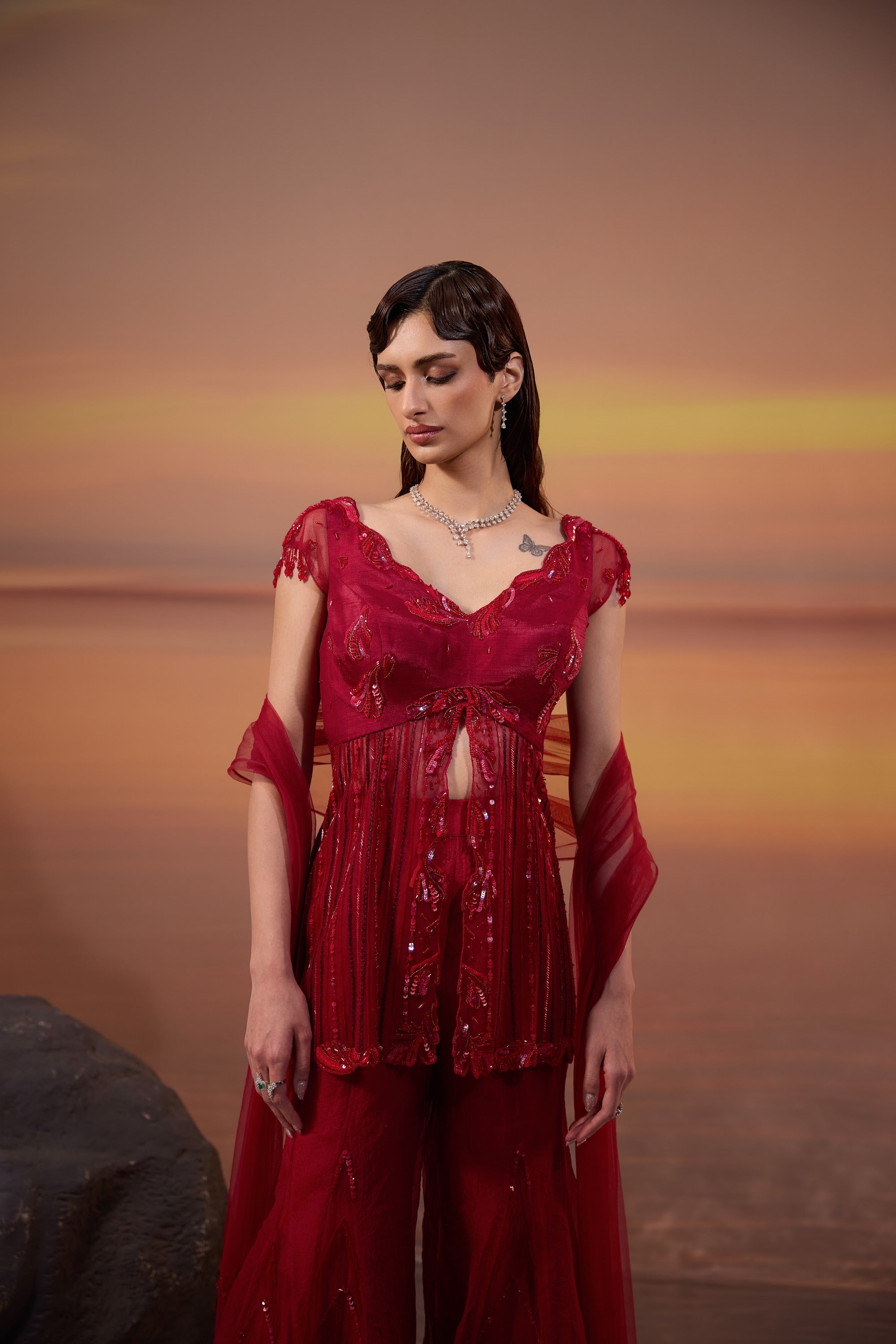 Crimson Tunic Sharara Set - view 3