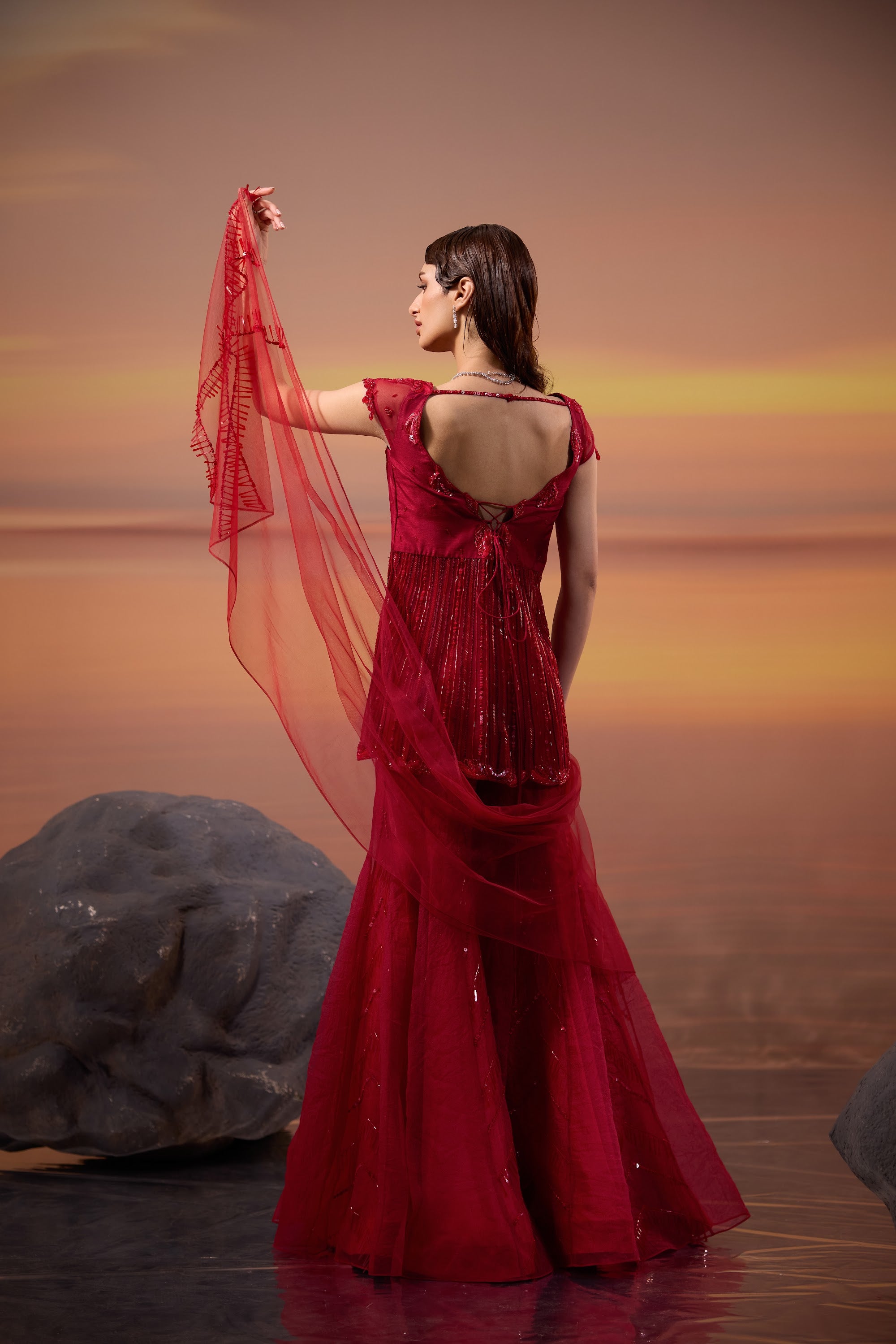 Crimson Tunic Sharara Set - view 7