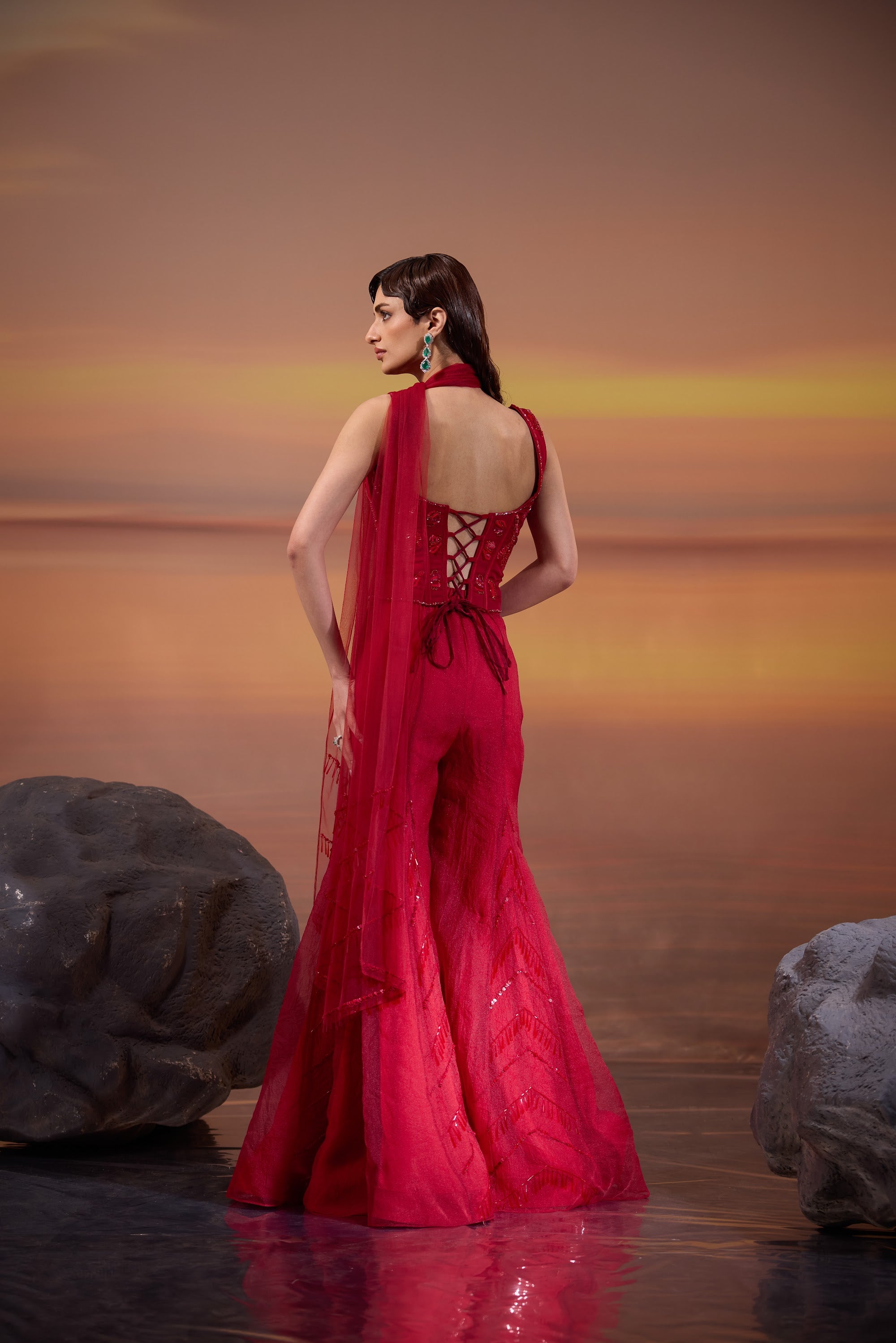 Crimson Corset Sharara Set - view 2