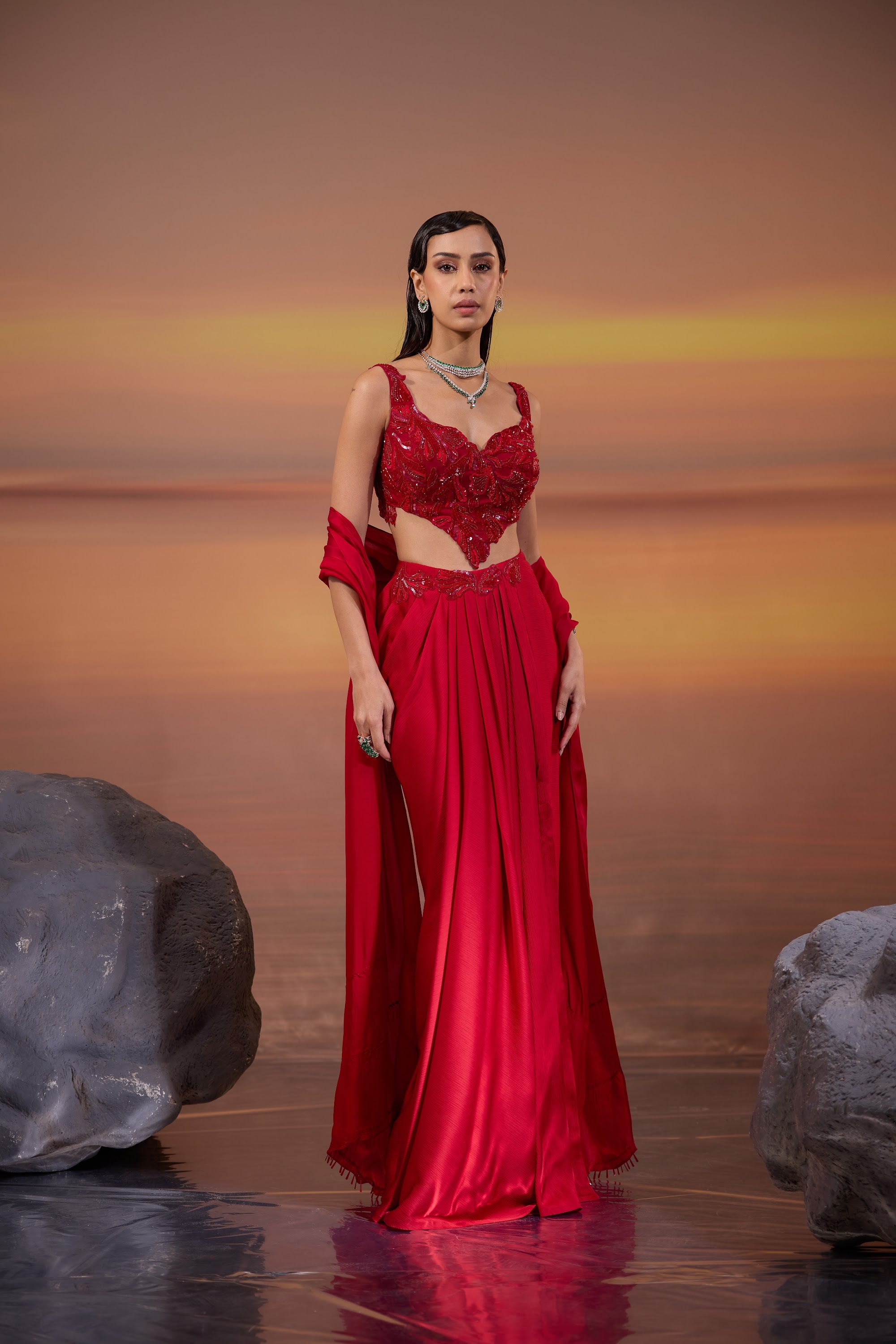 Crimson Pleated Drape Skirt - main image