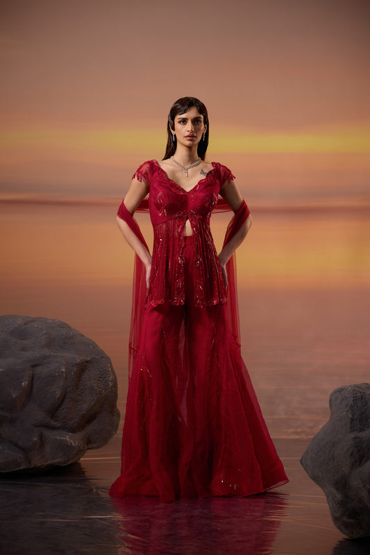 Crimson Tunic Sharara Set - main image