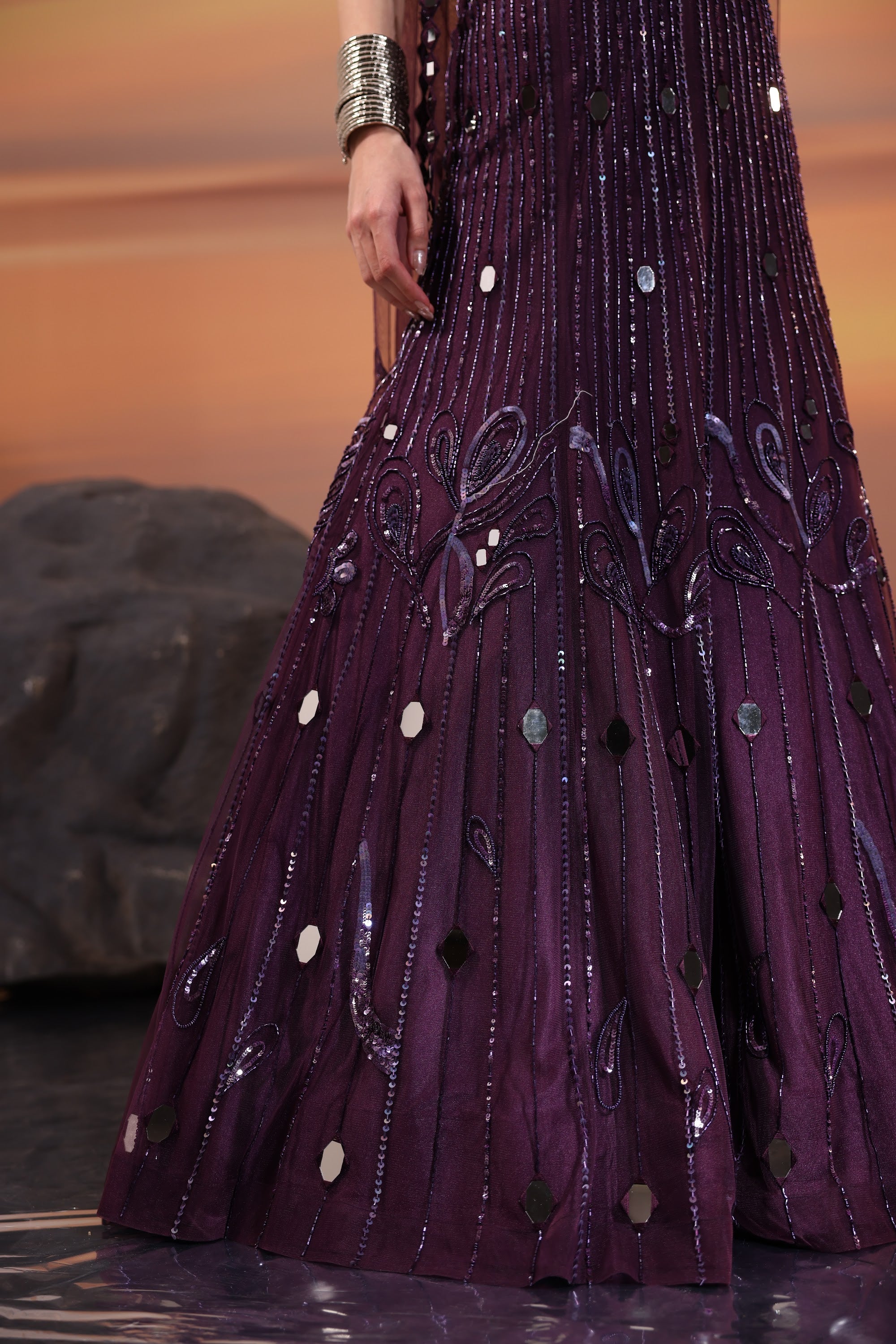 Dark Amethyst Embellished Lehenga Set - view 5