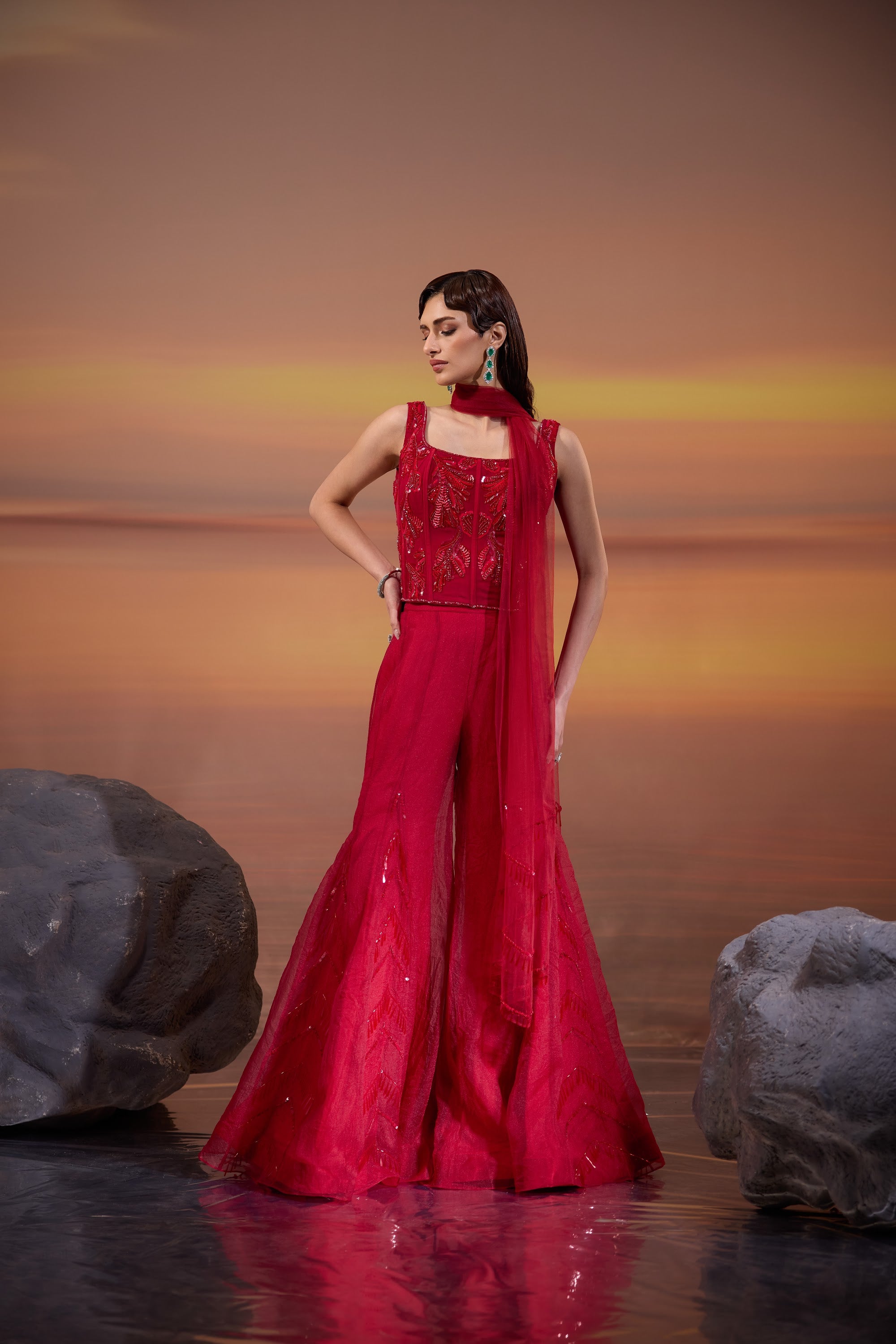 Crimson Corset Sharara Set - view 5