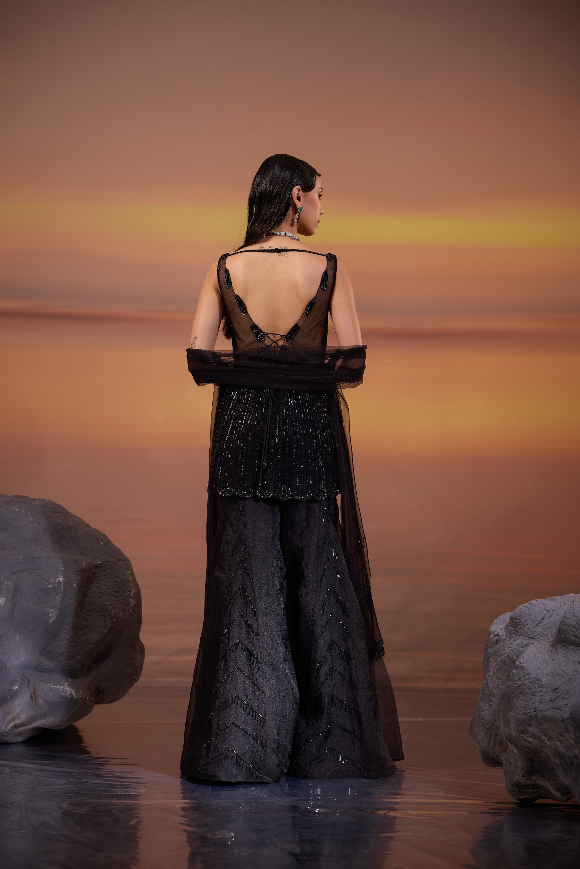 Black Embellished Sharara Set - view 6