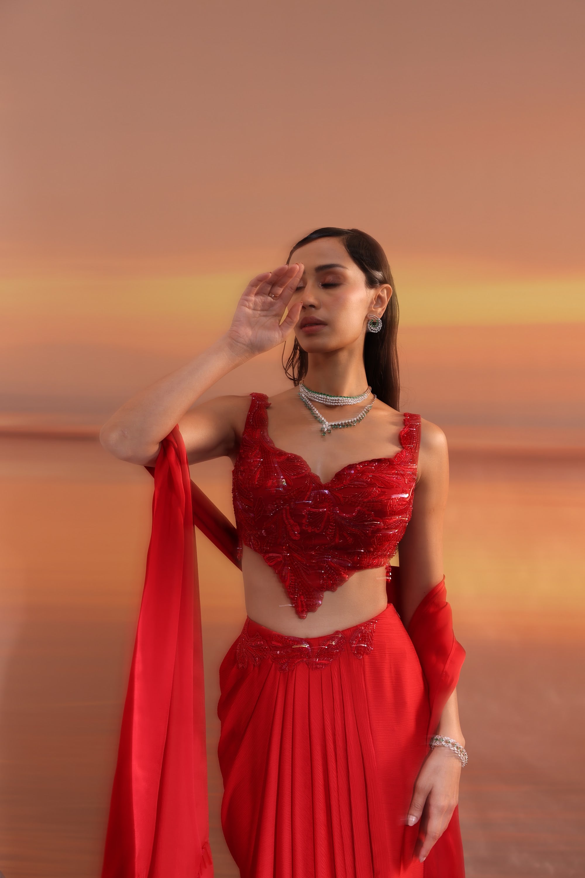 Crimson Pleated Drape Skirt - view 10