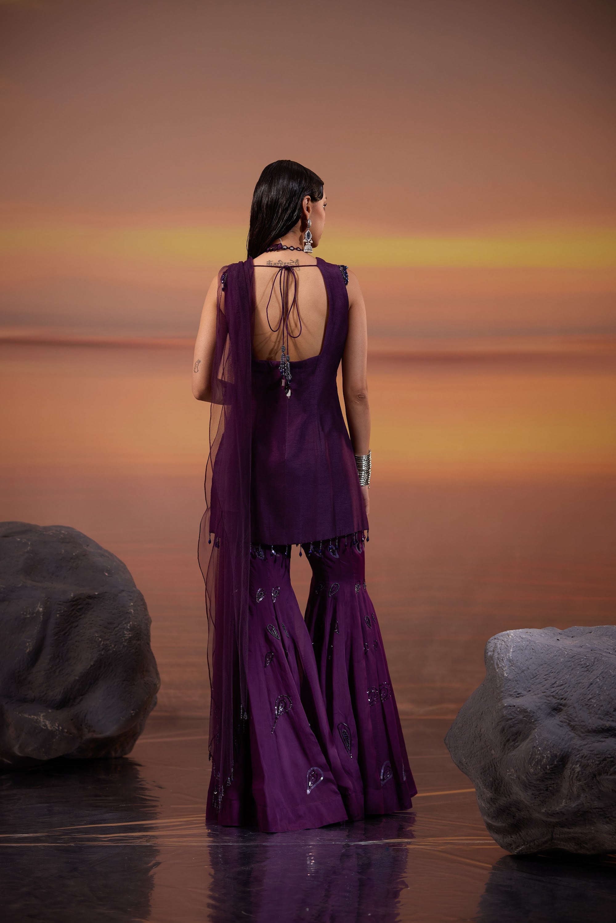 Dark Amethyst Embellished Sharara Set - view 2