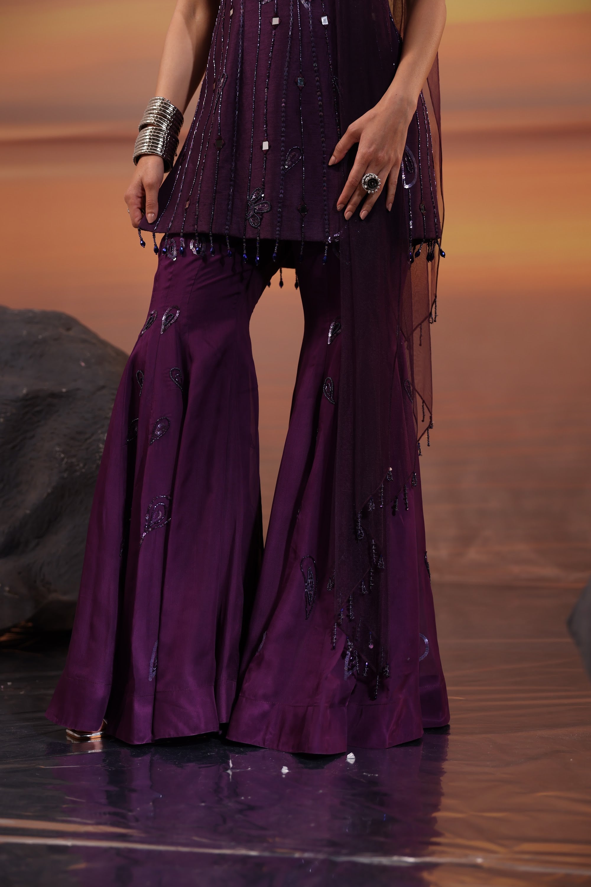 Dark Amethyst Embellished Sharara Set - view 6