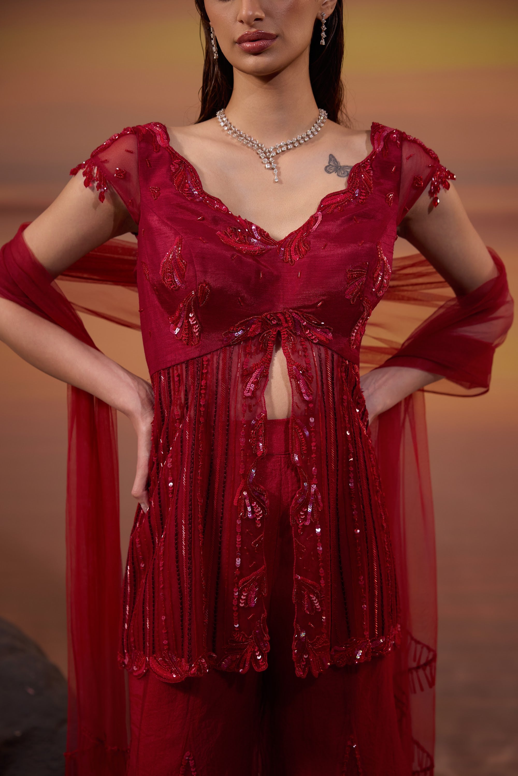Crimson Tunic Sharara Set - view 4