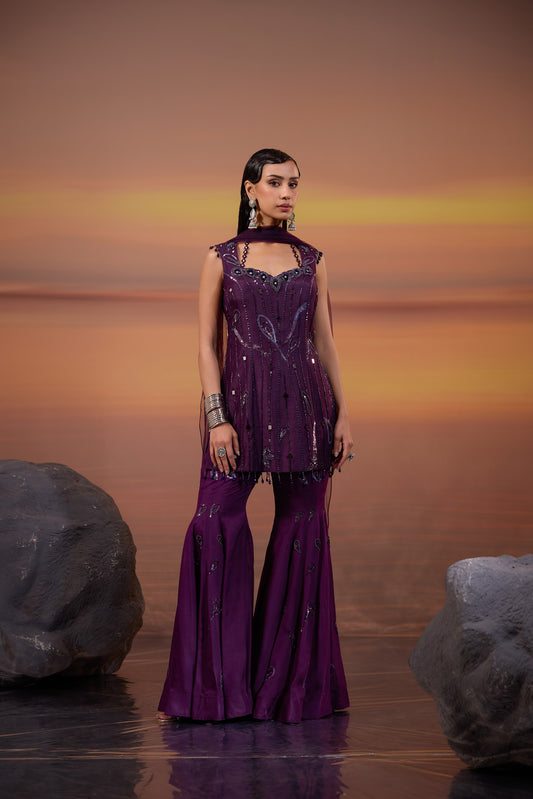 Dark Amethyst Embellished Sharara Set - main image