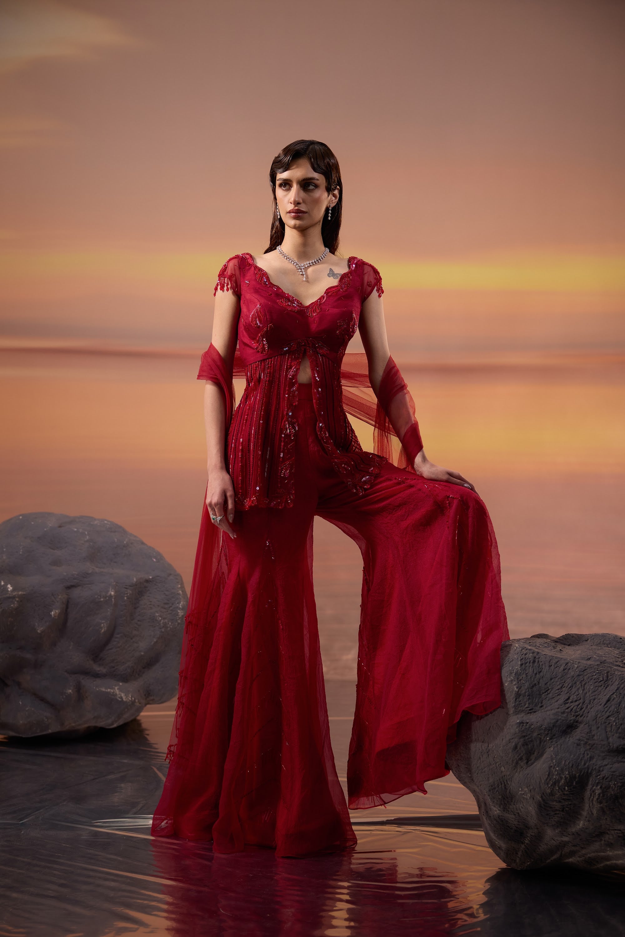 Crimson Tunic Sharara Set - view 5
