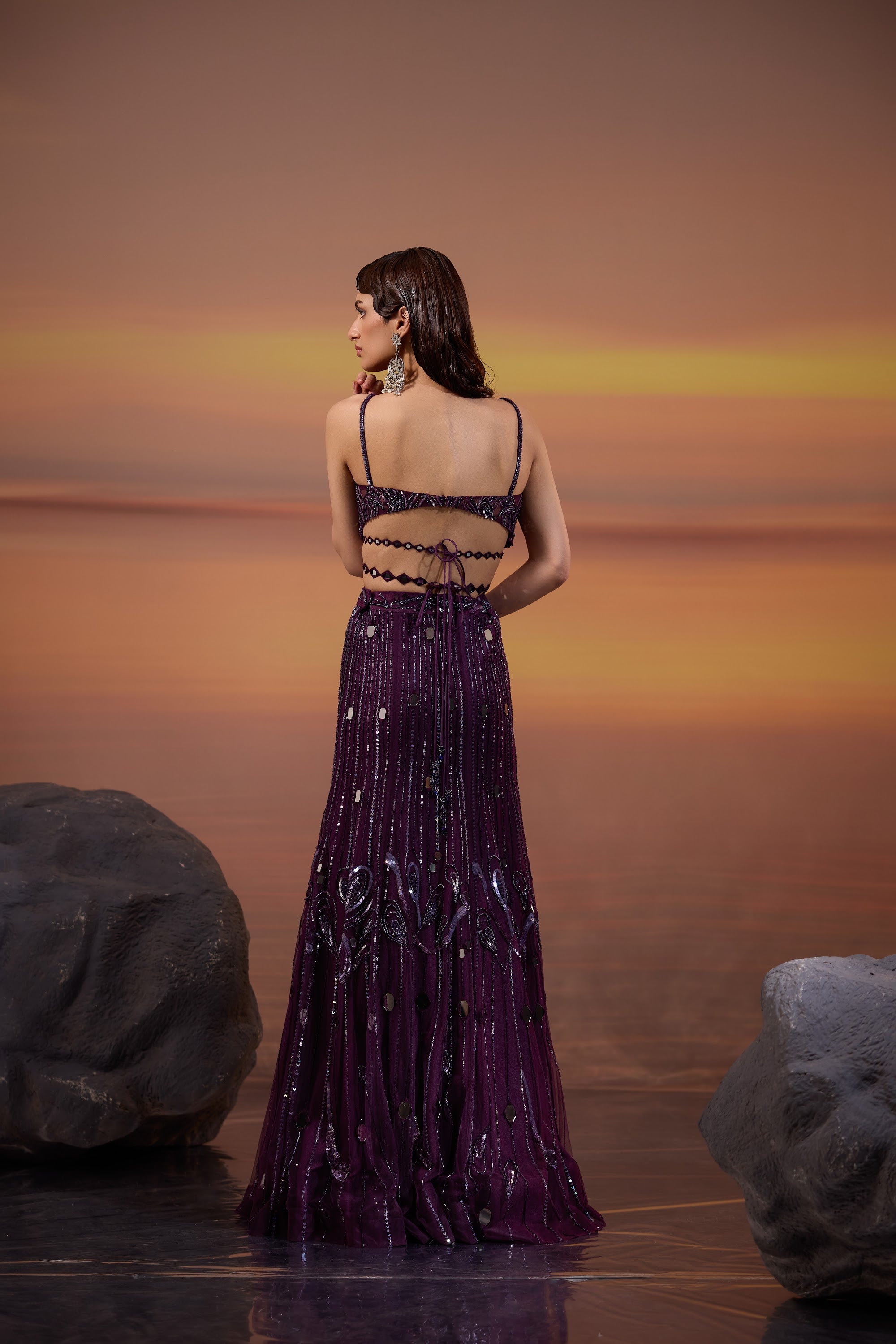 Dark Amethyst Embellished Lehenga Set - view 10