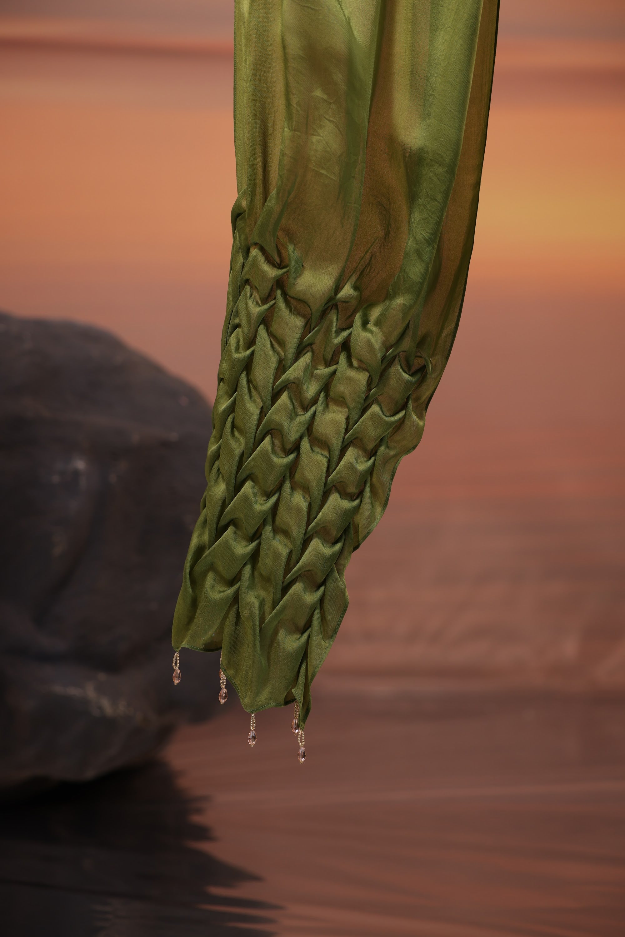 Olive Green Skirt with Smoked Stole Set - view 4