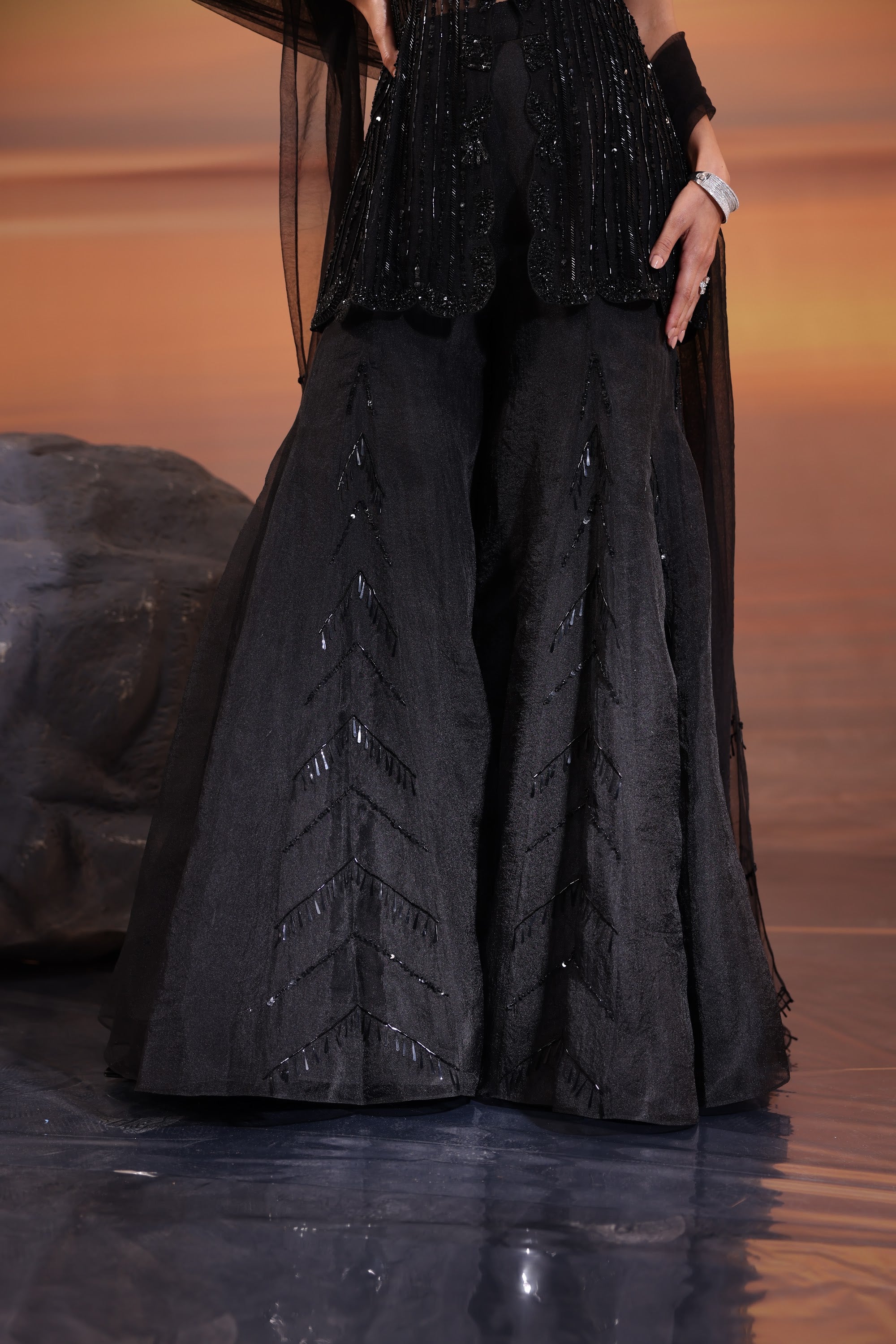 Black Embellished Sharara Set - view 5