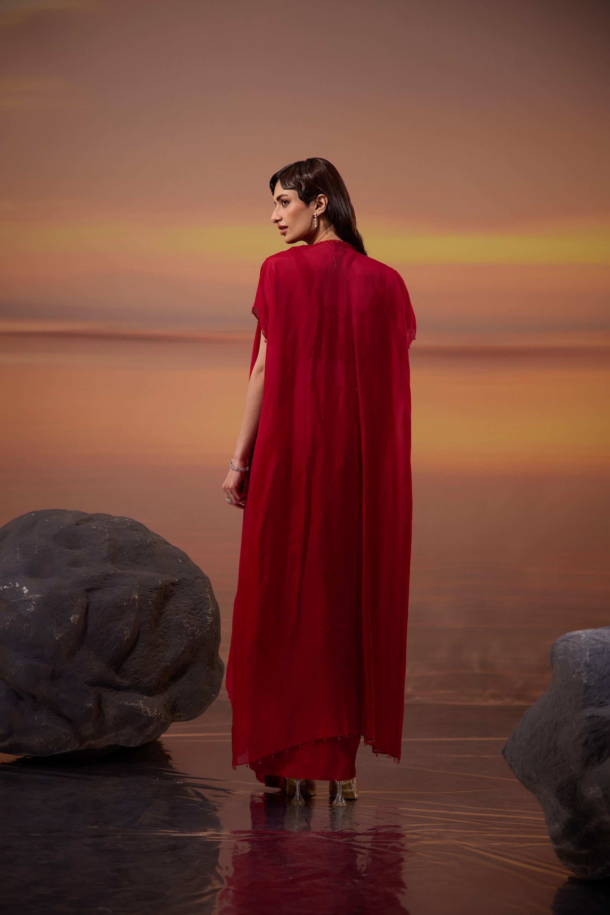 Crimson Embellished Cape Set - view 5