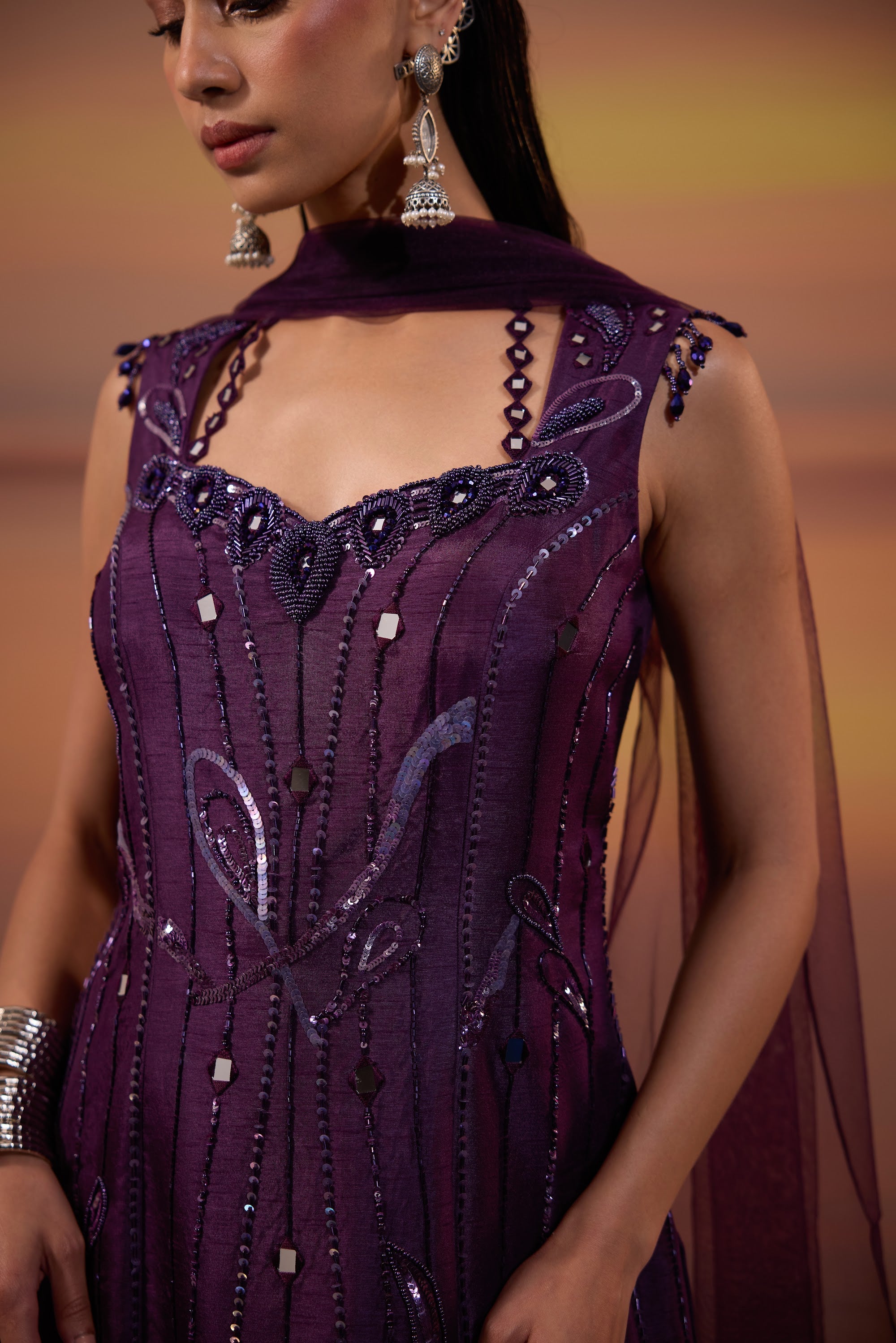 Dark Amethyst Embellished Sharara Set - view 7
