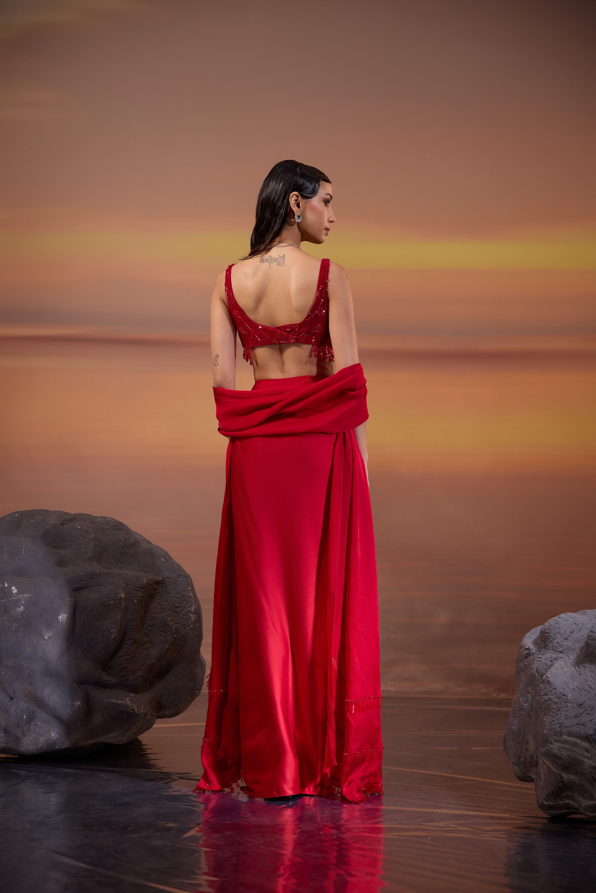 Crimson Pleated Drape Skirt - view 5