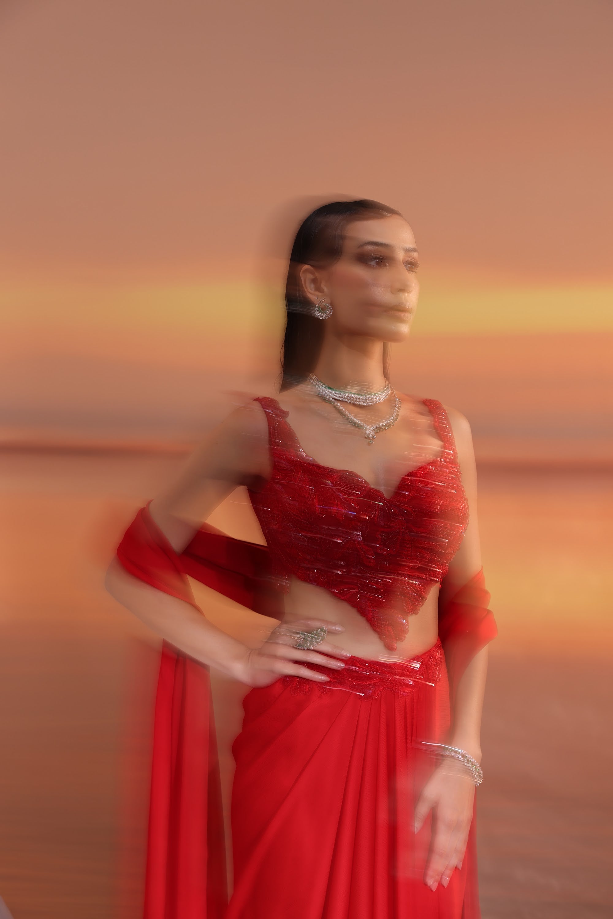 Crimson Pleated Drape Skirt - view 8