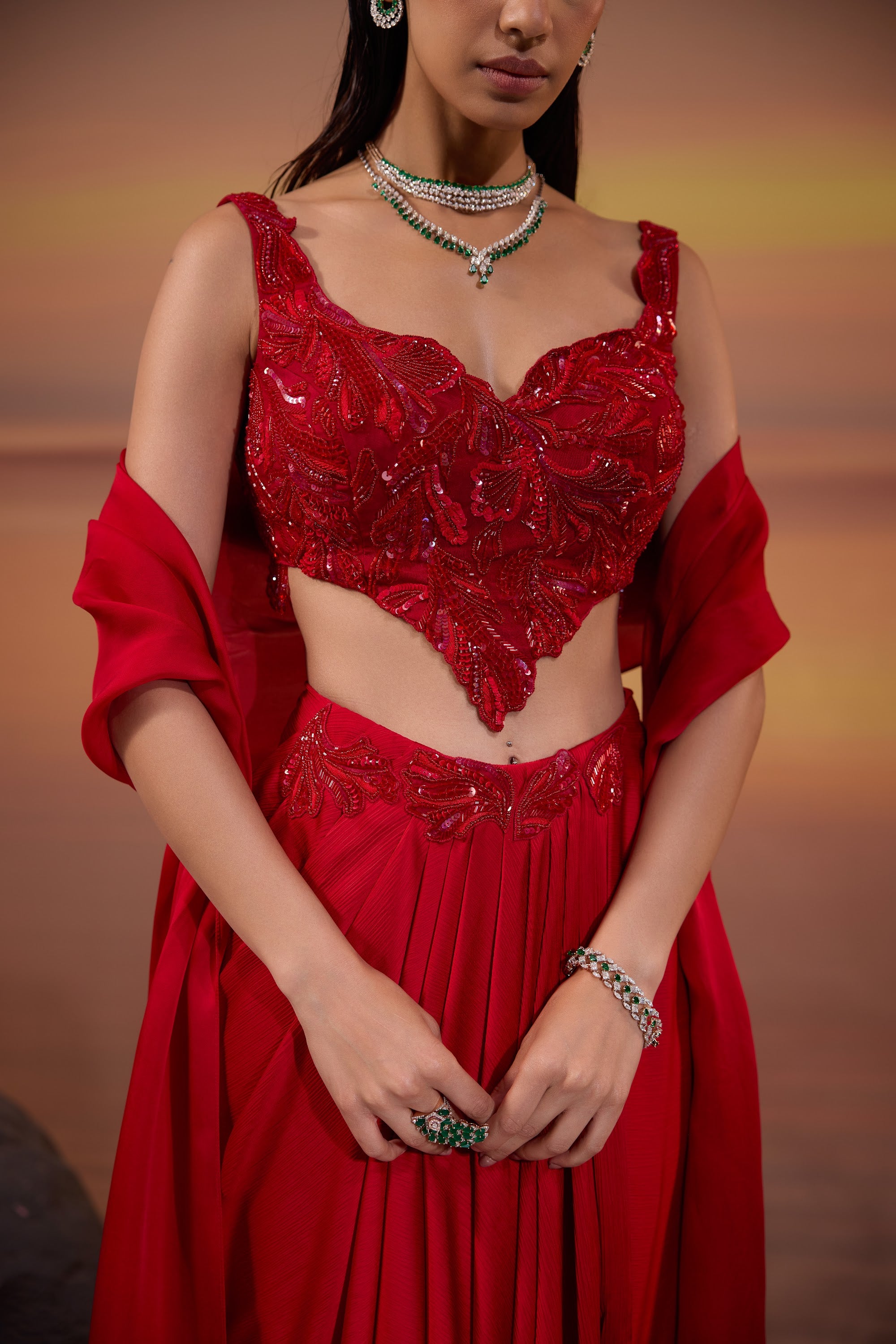 Crimson Pleated Drape Skirt - view 4