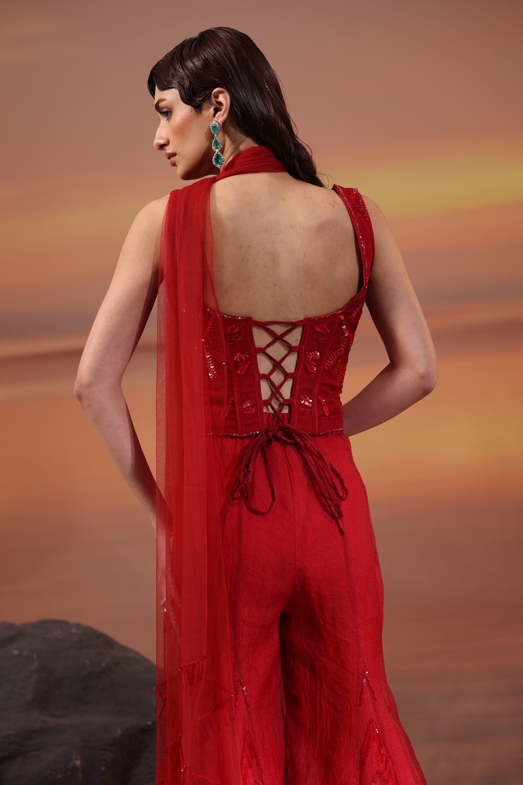 Crimson Corset Sharara Set - view 3