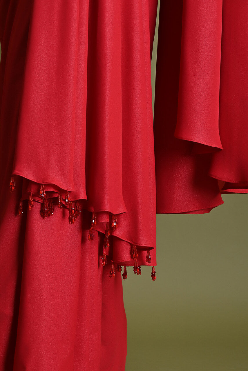 Ombre shaded Red Saree Set