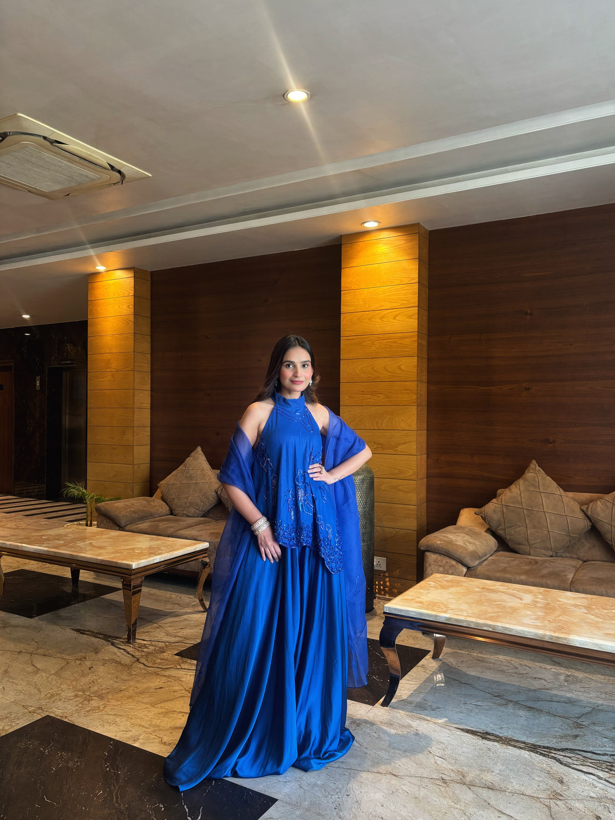 APOORVA IN ROYAL BLUE SHARARA SET