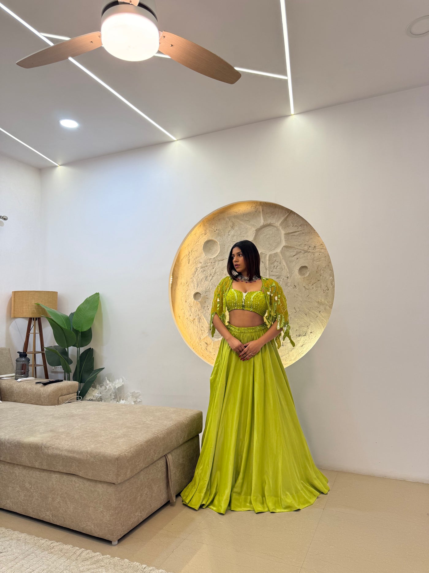 KAMAKSHI IN LIME GREEN TISSUE LEHENGA SET