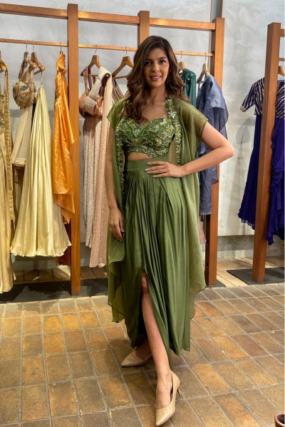 MALLIKA SINGHANIA IN CEDAR GREEN 3 PC SET