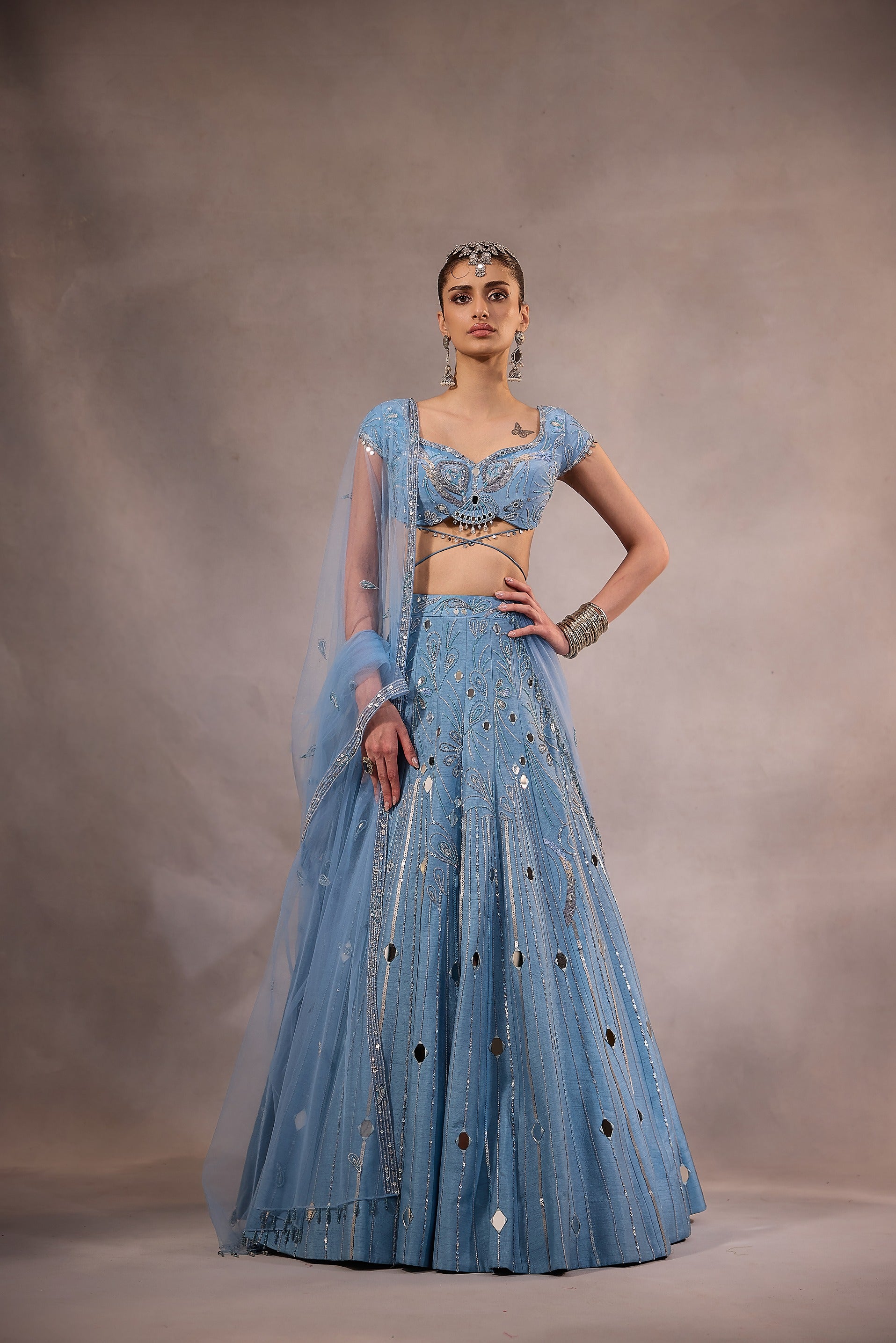 Powder Blue Mirror Embroidered Lehenga
