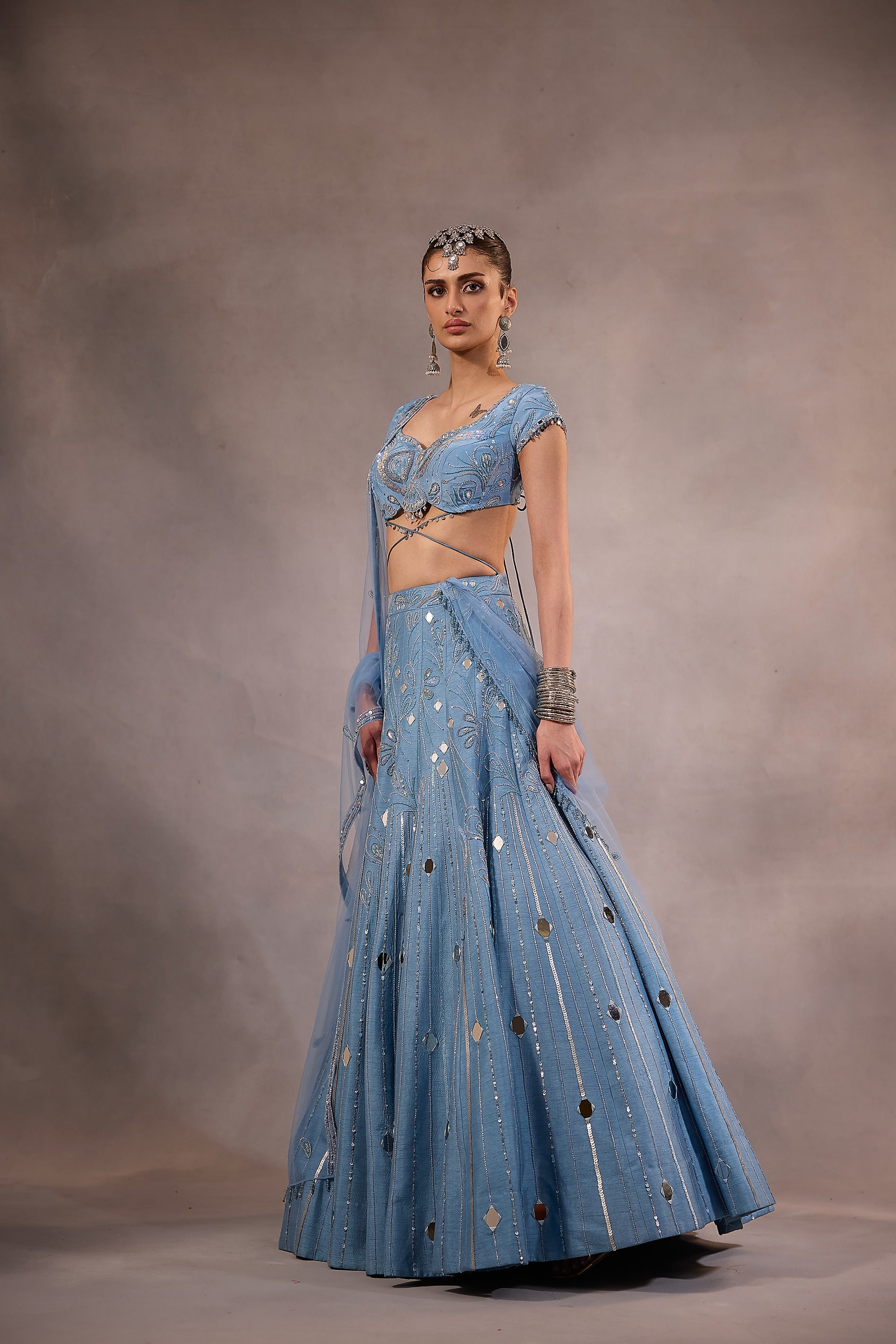 Powder Blue Mirror Embroidered Lehenga