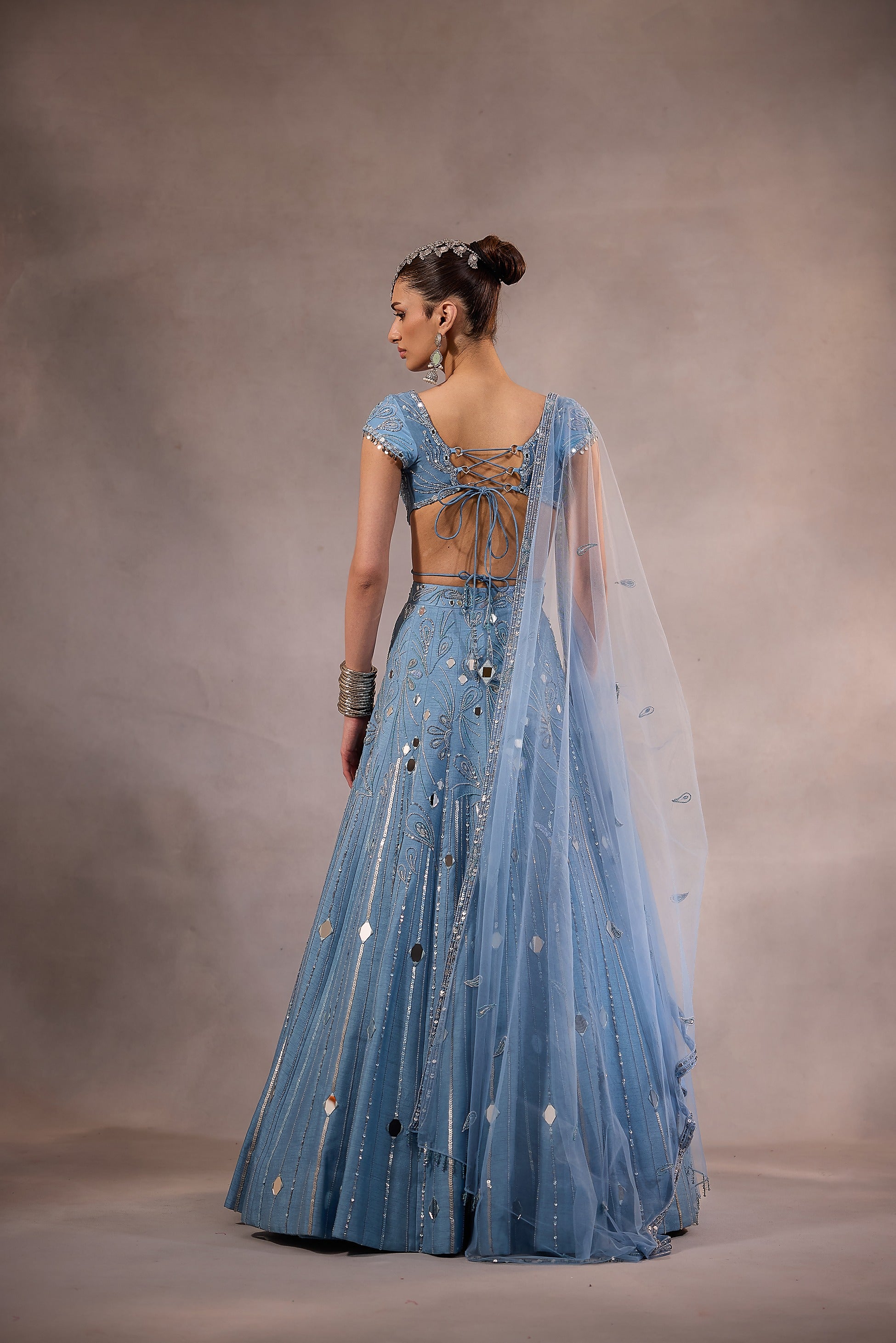 Powder Blue Mirror Embroidered Lehenga