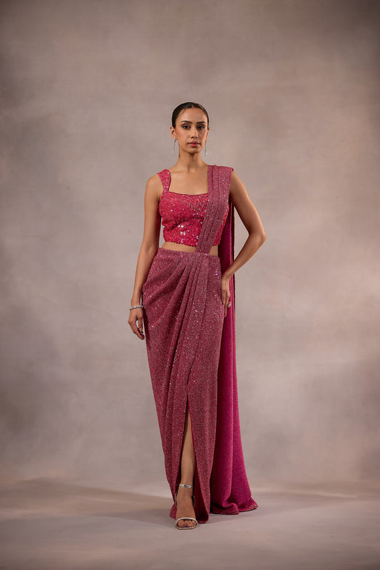 Cherry Pink Drape Saree with Blouse