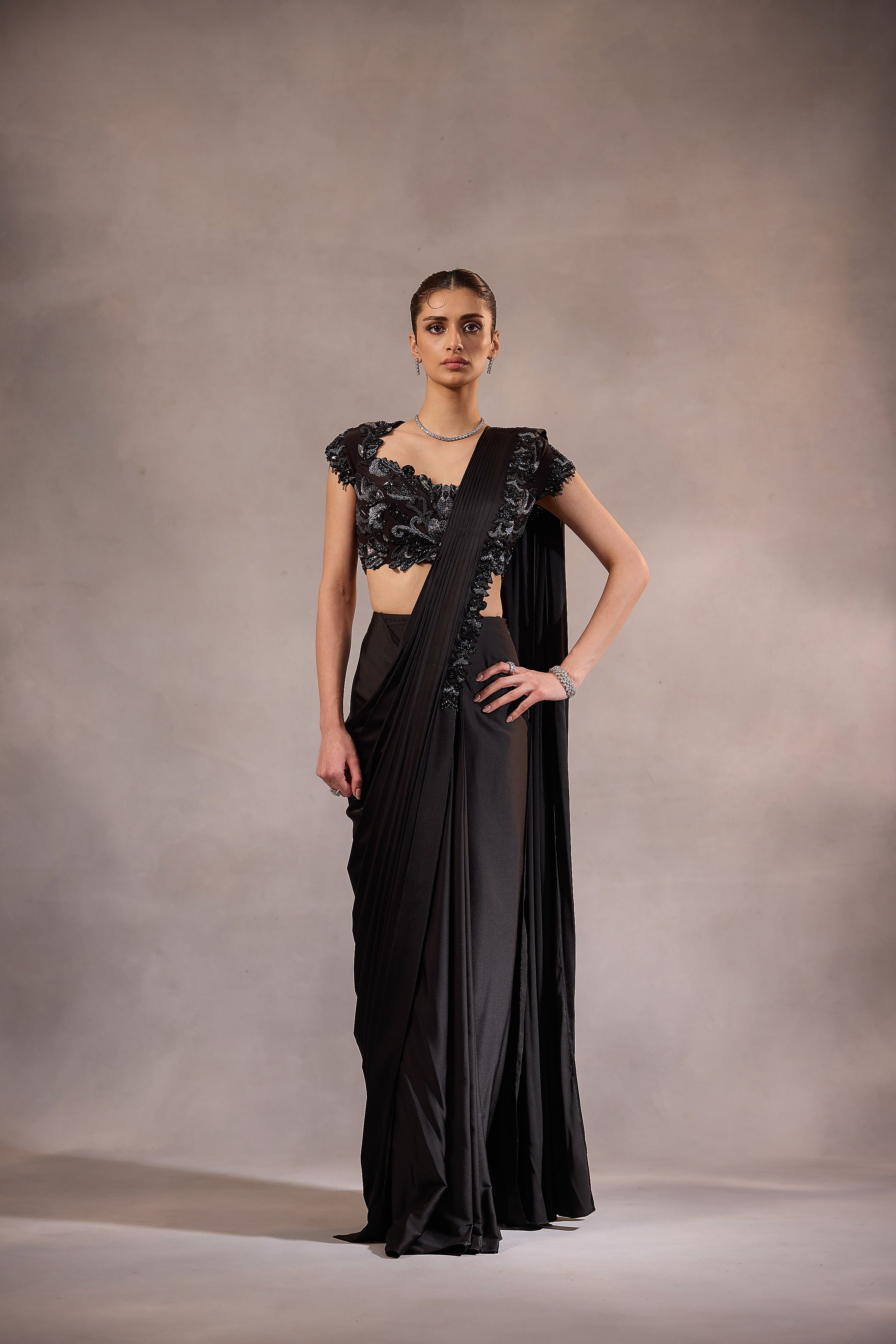 Black Drape Saree with Blouse