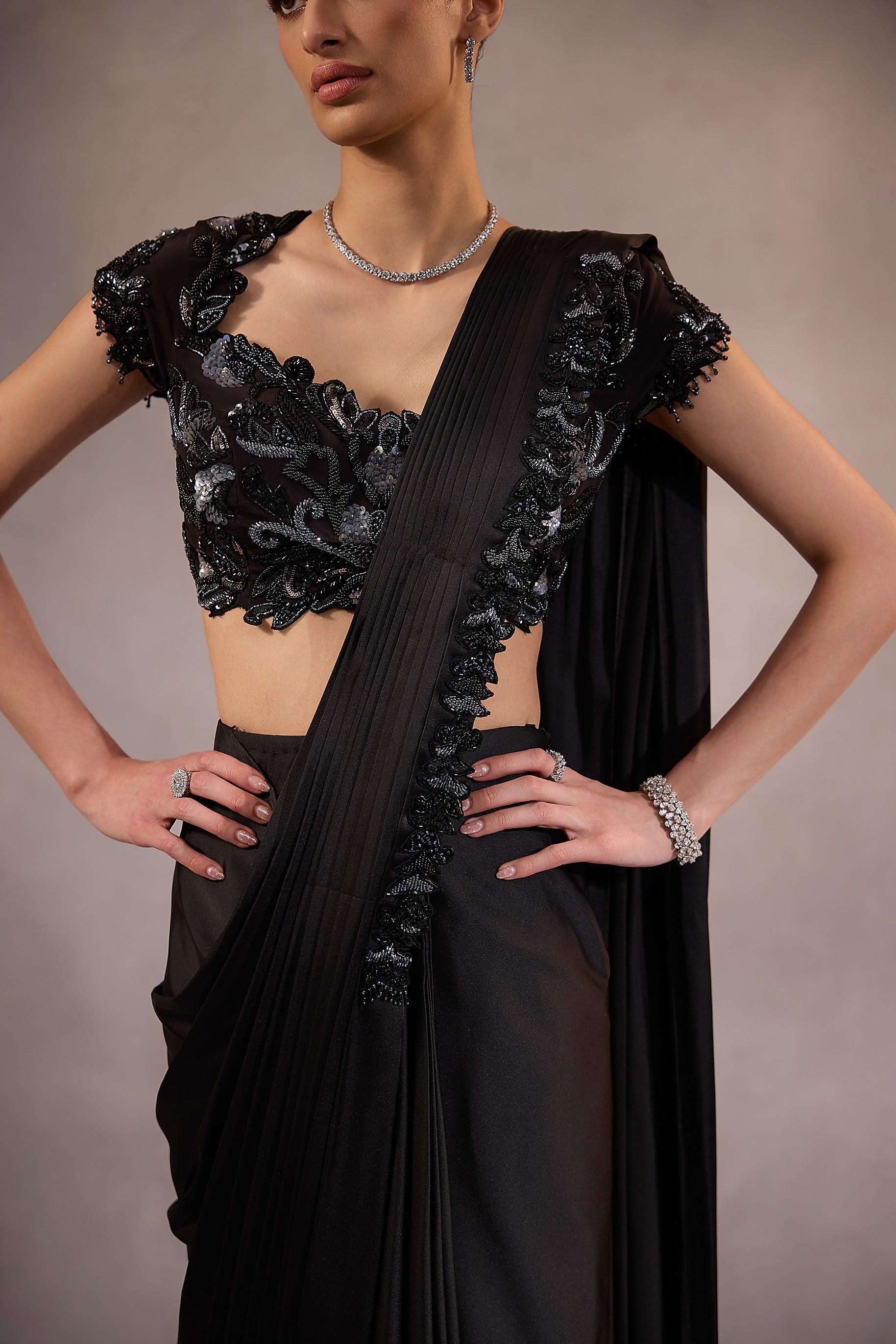 Black Drape Saree with Blouse