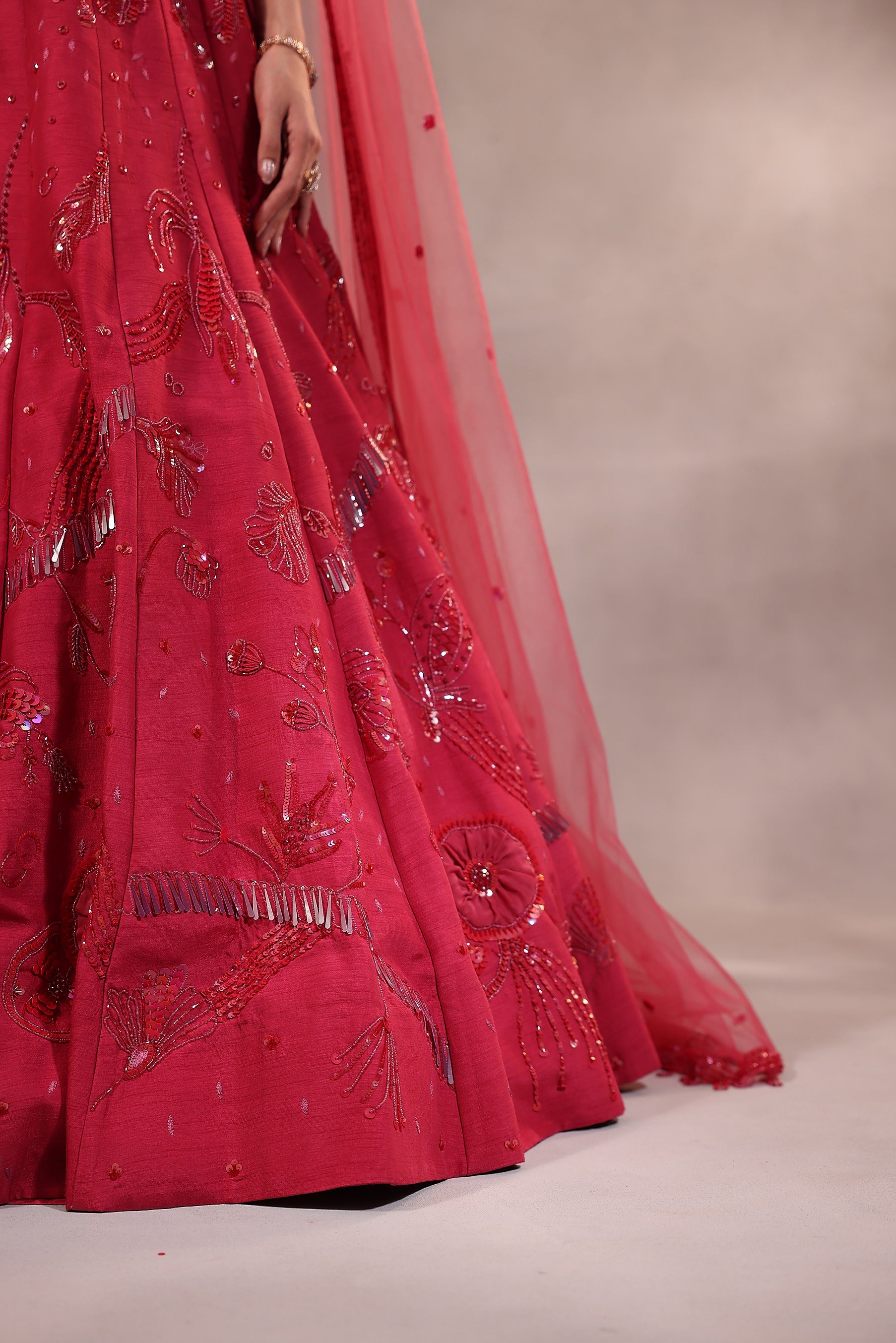 Cherry Pink Embroidered Lehenga Set of 3