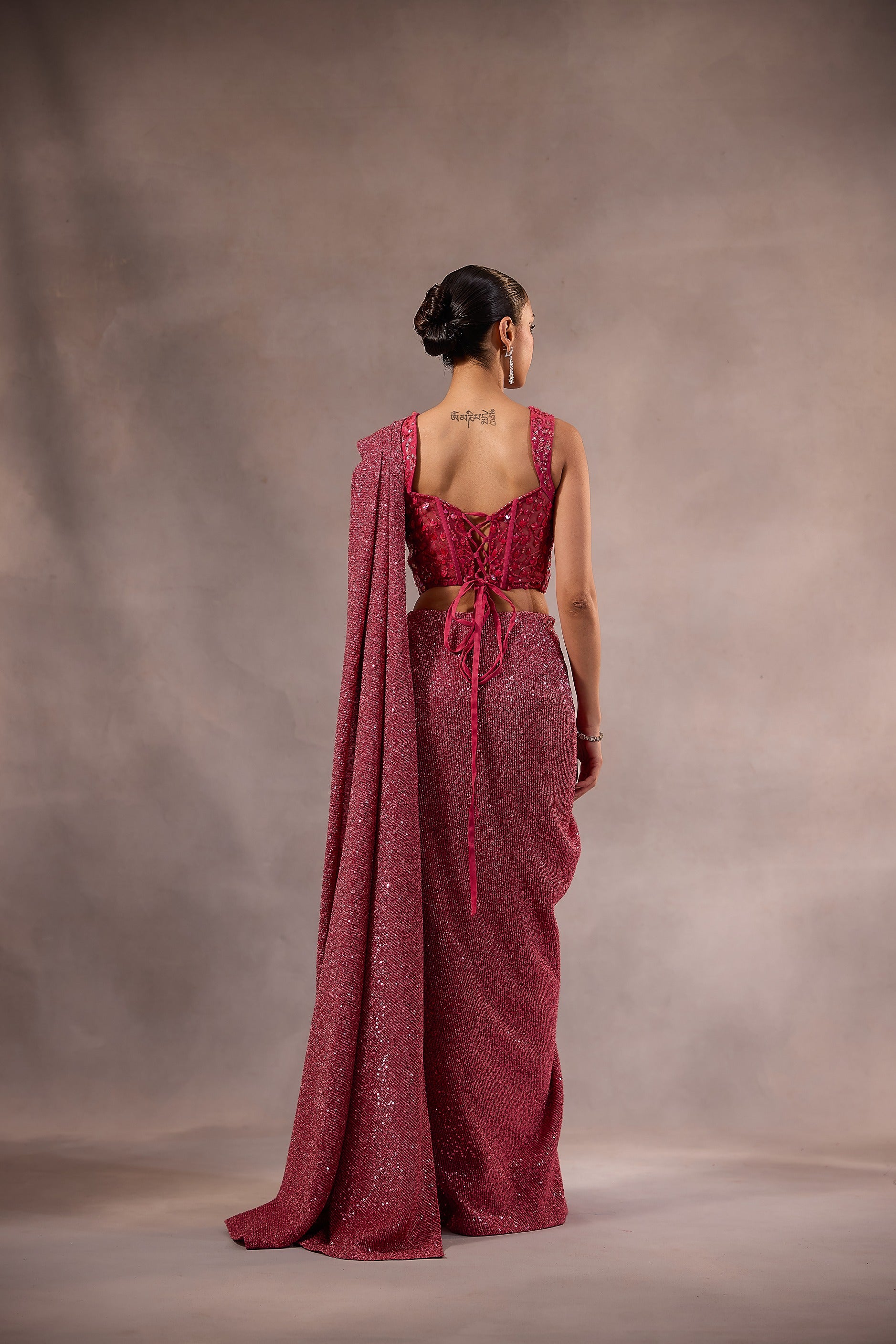 Cherry Pink Drape Saree with Blouse
