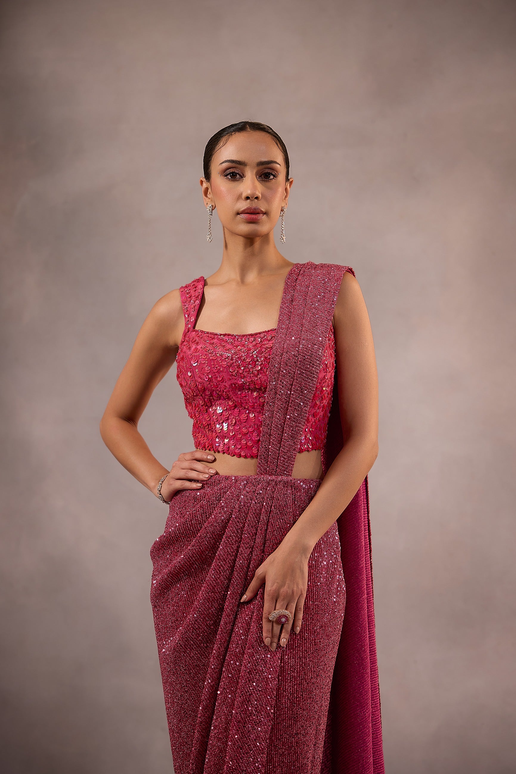 Cherry Pink Drape Saree with Blouse