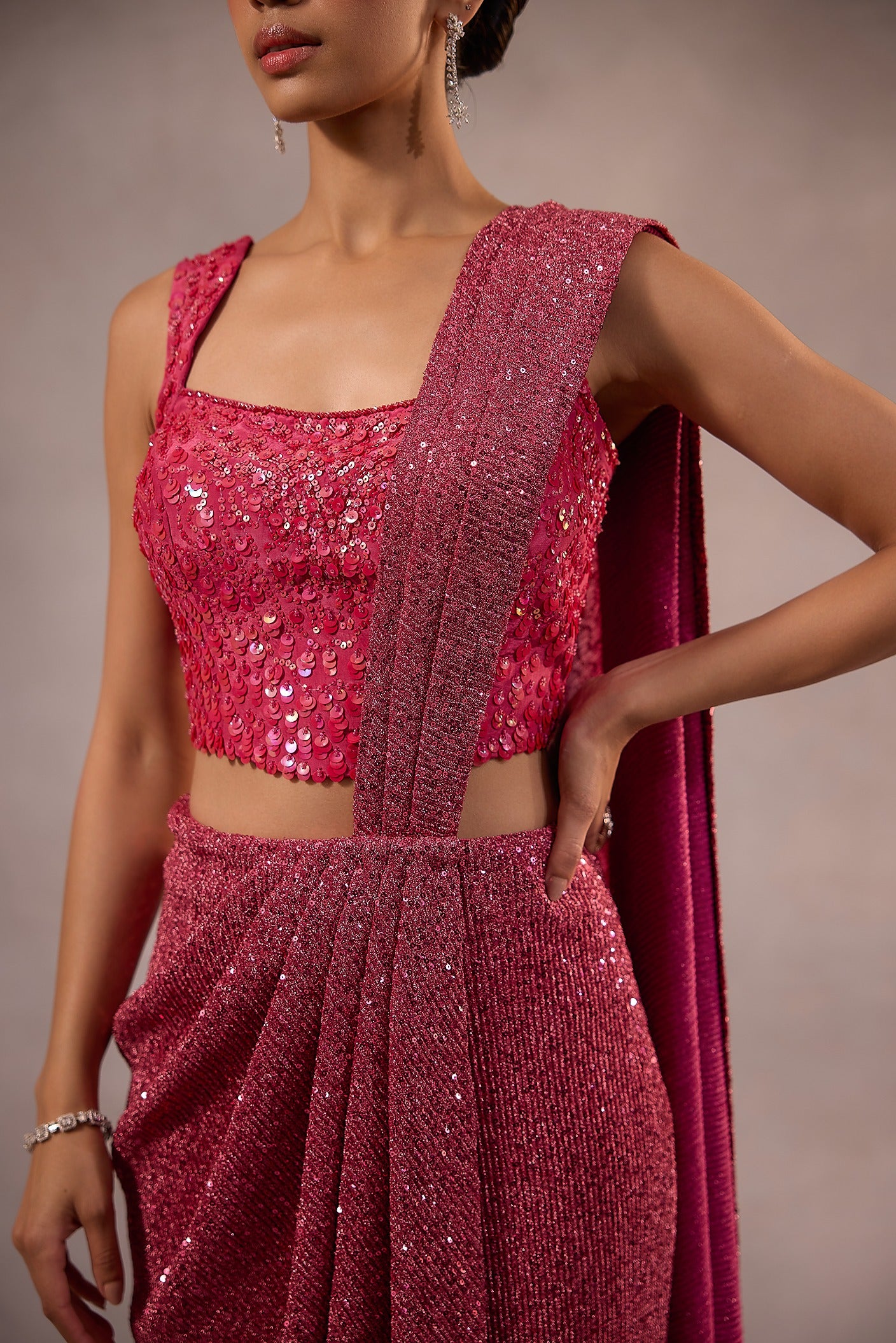 Cherry Pink Drape Saree with Blouse
